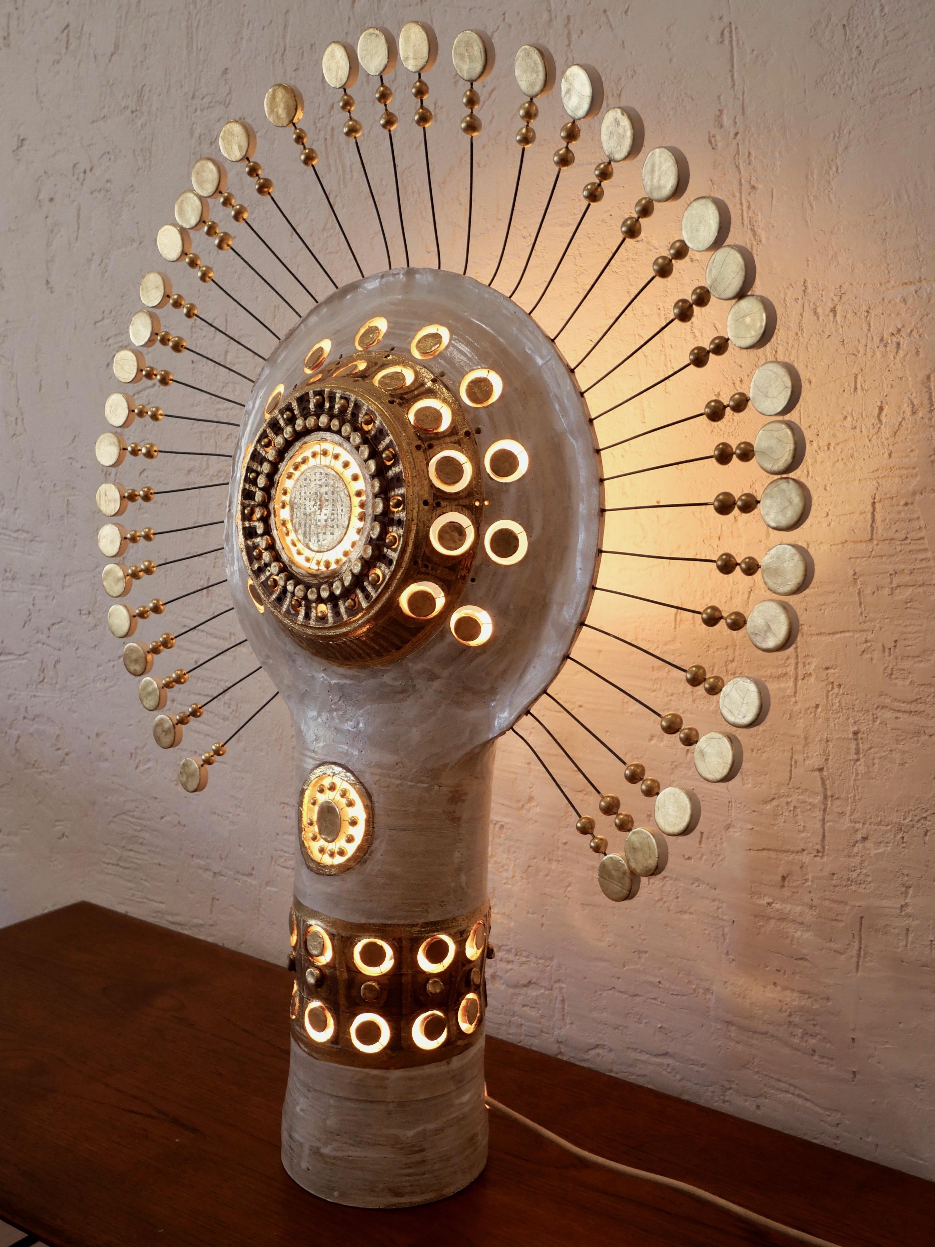 Contemporary Georges Pelletier Sun Lamp in White Gold and Tan Enameled Ceramic, 2020