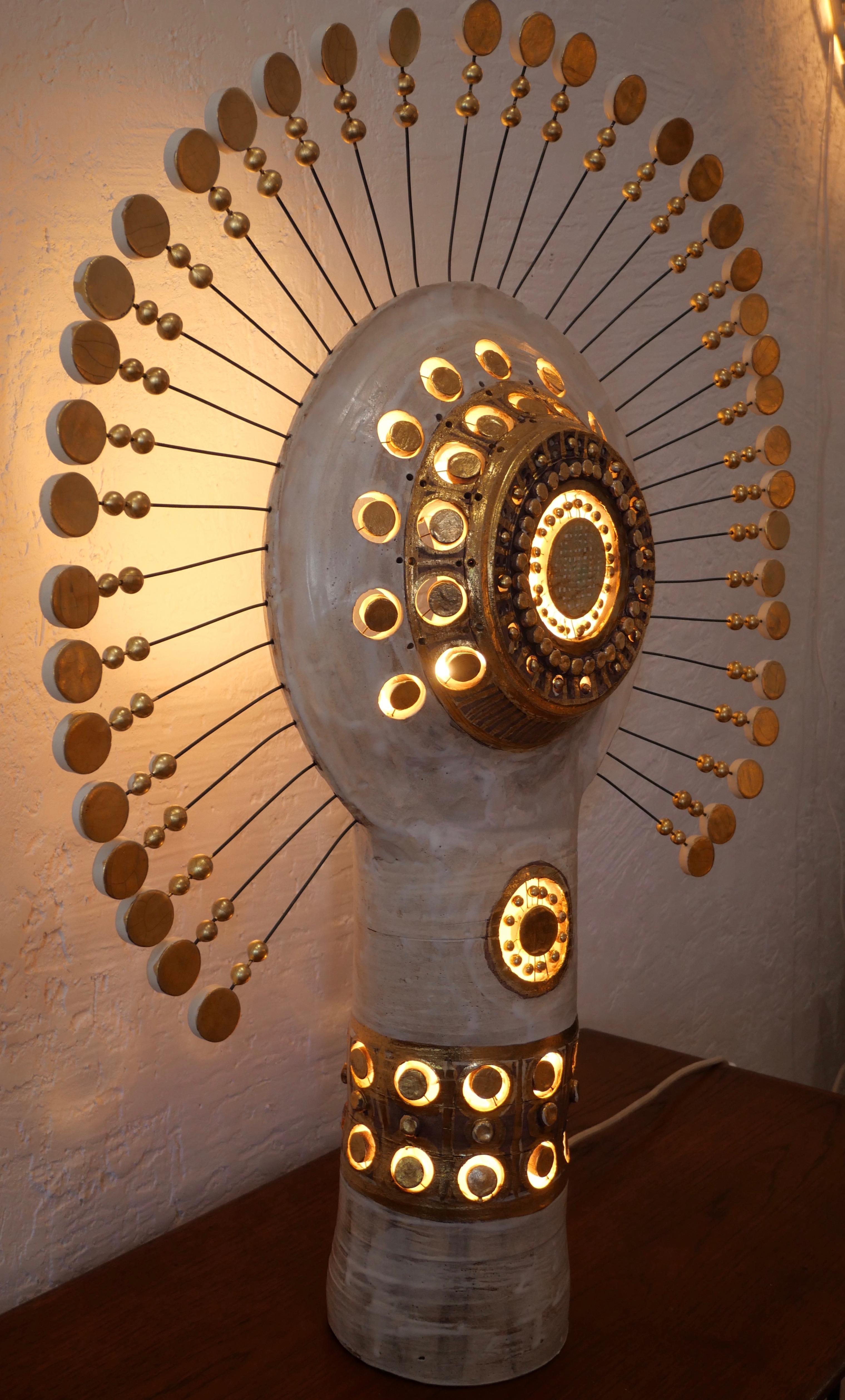 Georges Pelletier Sun Lamp in White Gold and Tan Enameled Ceramic, 2020 1