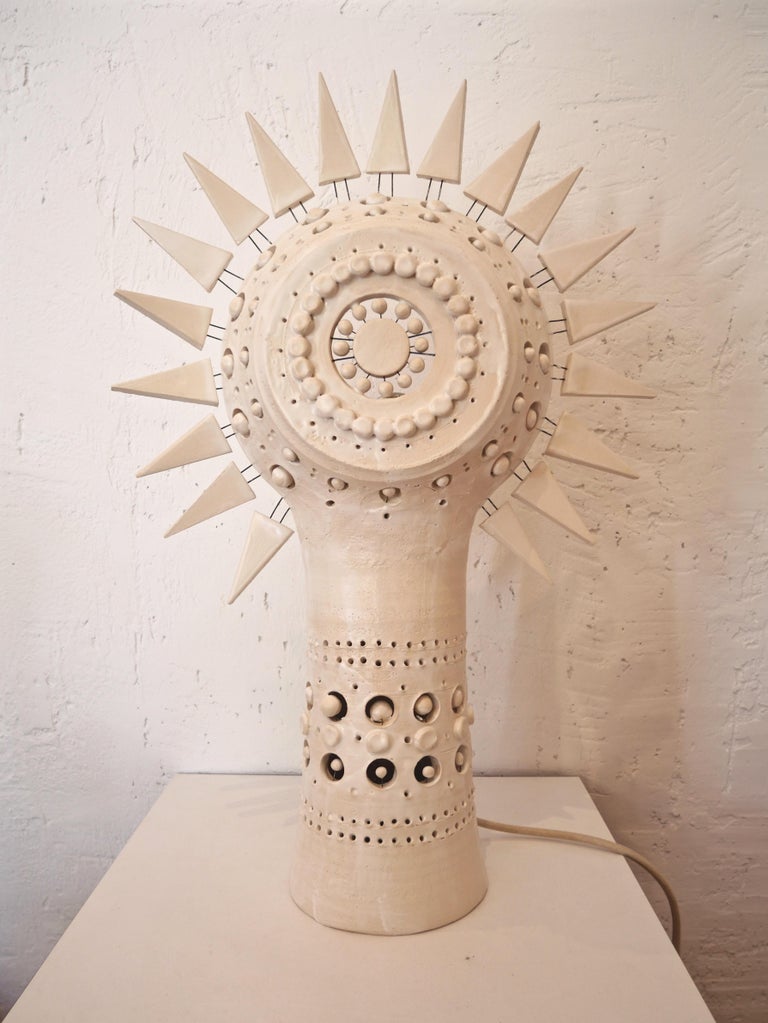 Contemporary Georges Pelletier Sun Table Lamp in White Enameled Ceramic, France, 2020