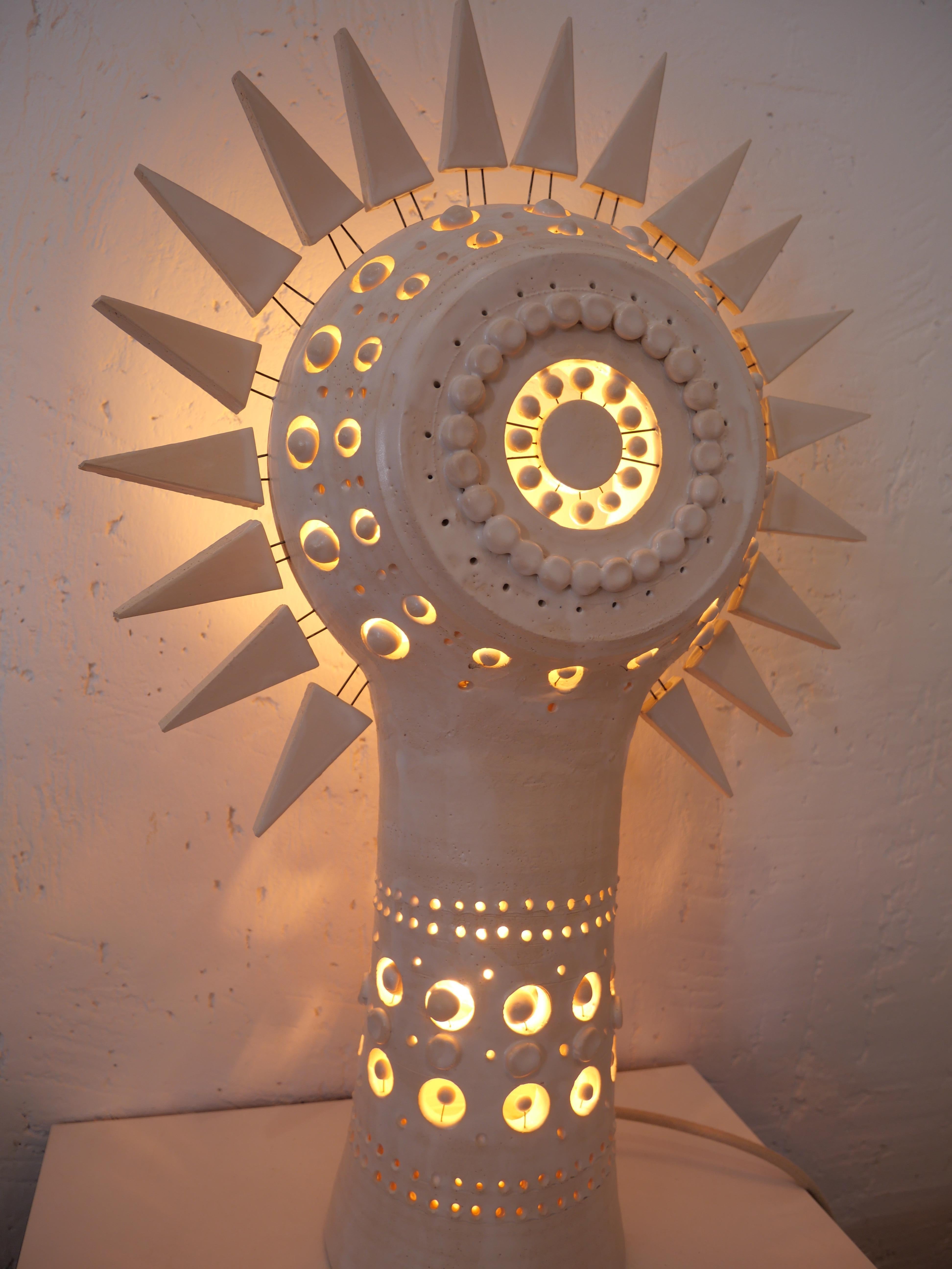 Georges Pelletier Sun Table Lamp in White Enameled Ceramic, France 2020 3