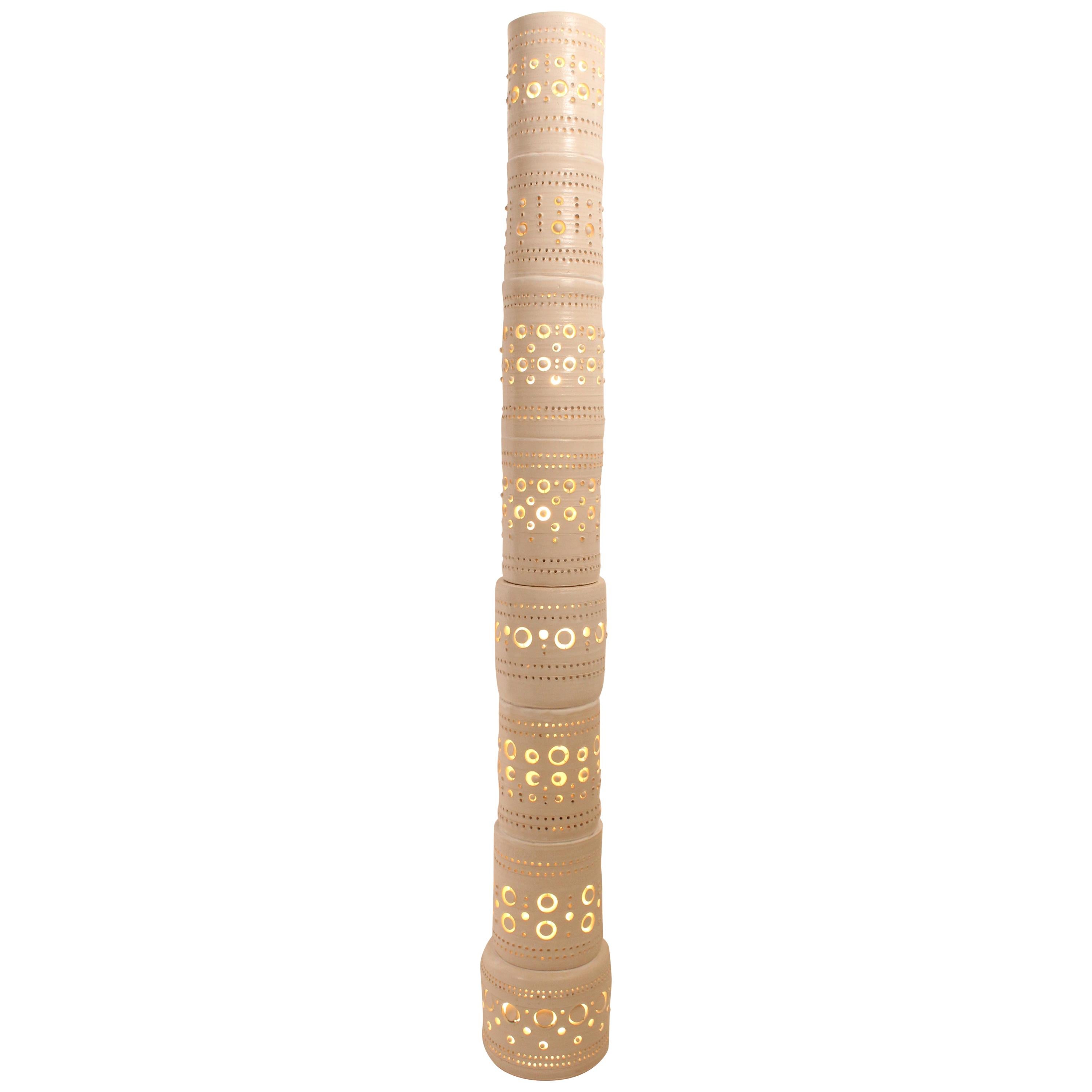 Georges Pelletier, TOTEM Floor Lamp, White Glazed Ceramic, Signed