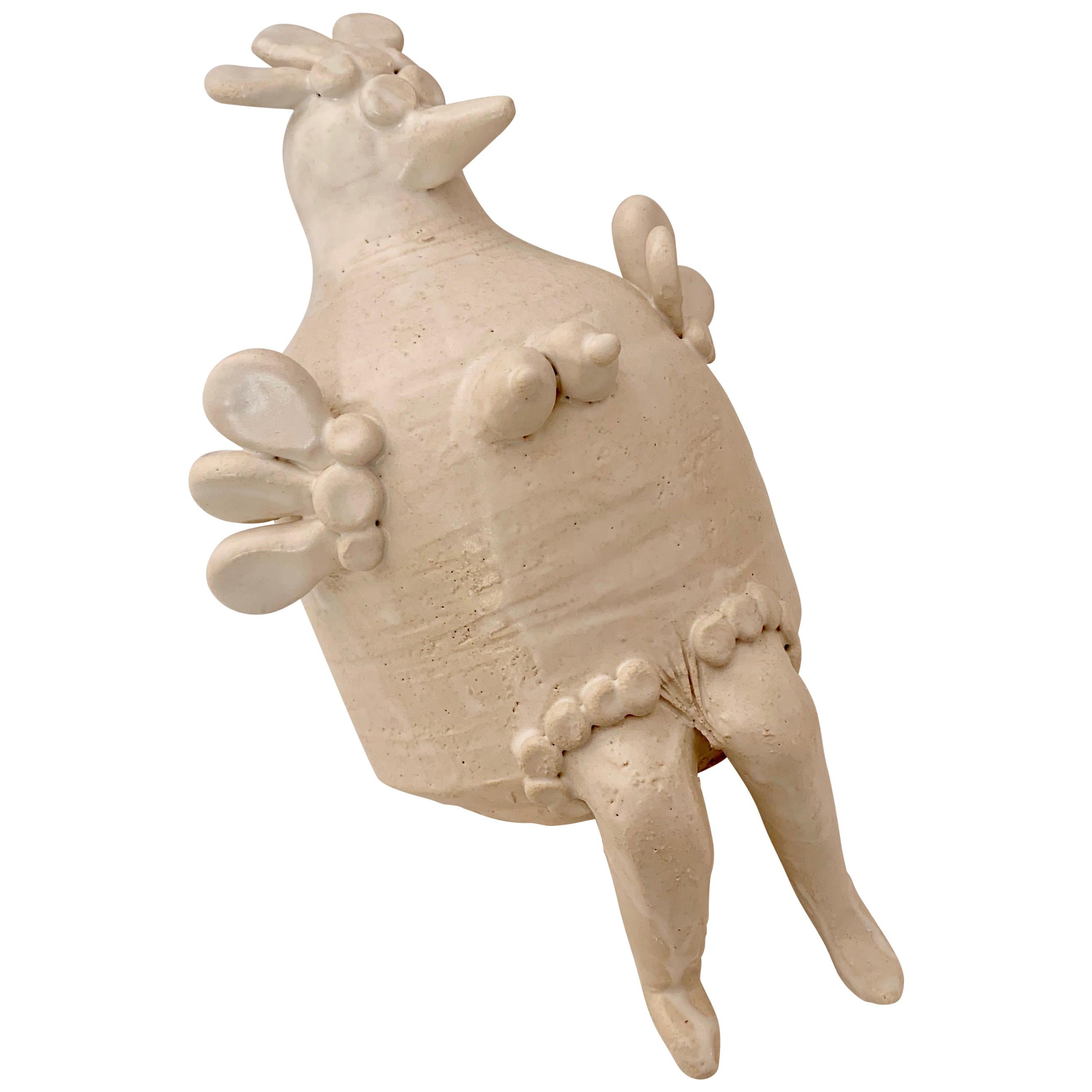 Georges Pelletier White Enameled Ceramic Hen Sculpture, France, 2020