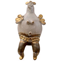 Georges Pelletier White, Gold and Platinum Enameled Ceramic Hen Sculpture