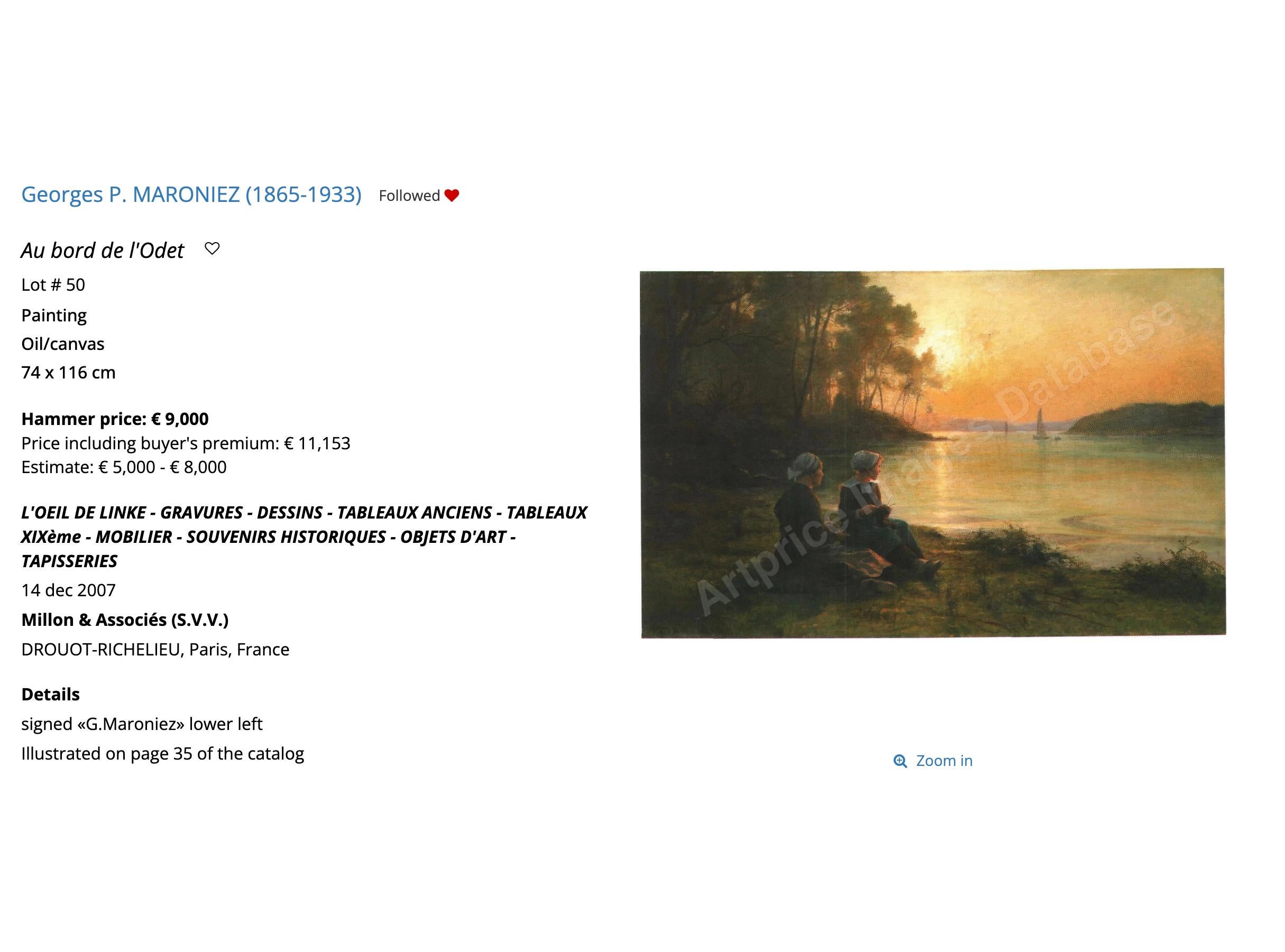 Scena costiera e pescherecci al chiaro di luna, pittura a olio francese Di G. Maroniez in vendita 3