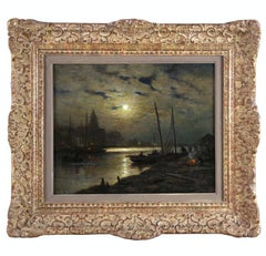 Harbor And Fishing Boats At Dusk, French Oil painting By Georges Maroniez