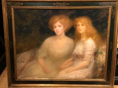 20th Century Oil Painting Impressionist Portrait of Mother and Daughter