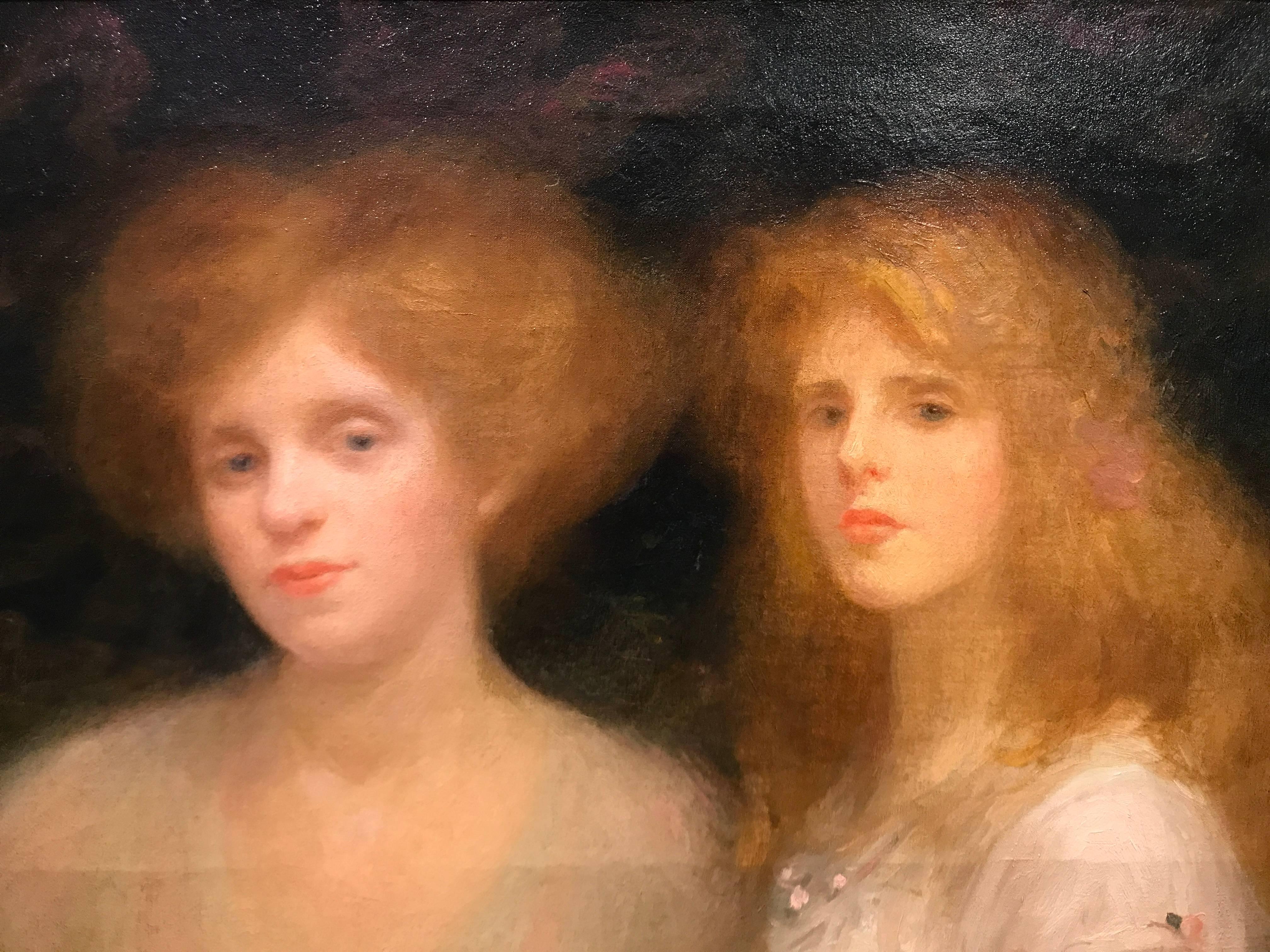 Pintura al óleo del siglo XX Retrato impresionista de madre e hija - Portrait Painting Marrón de Georges Picard