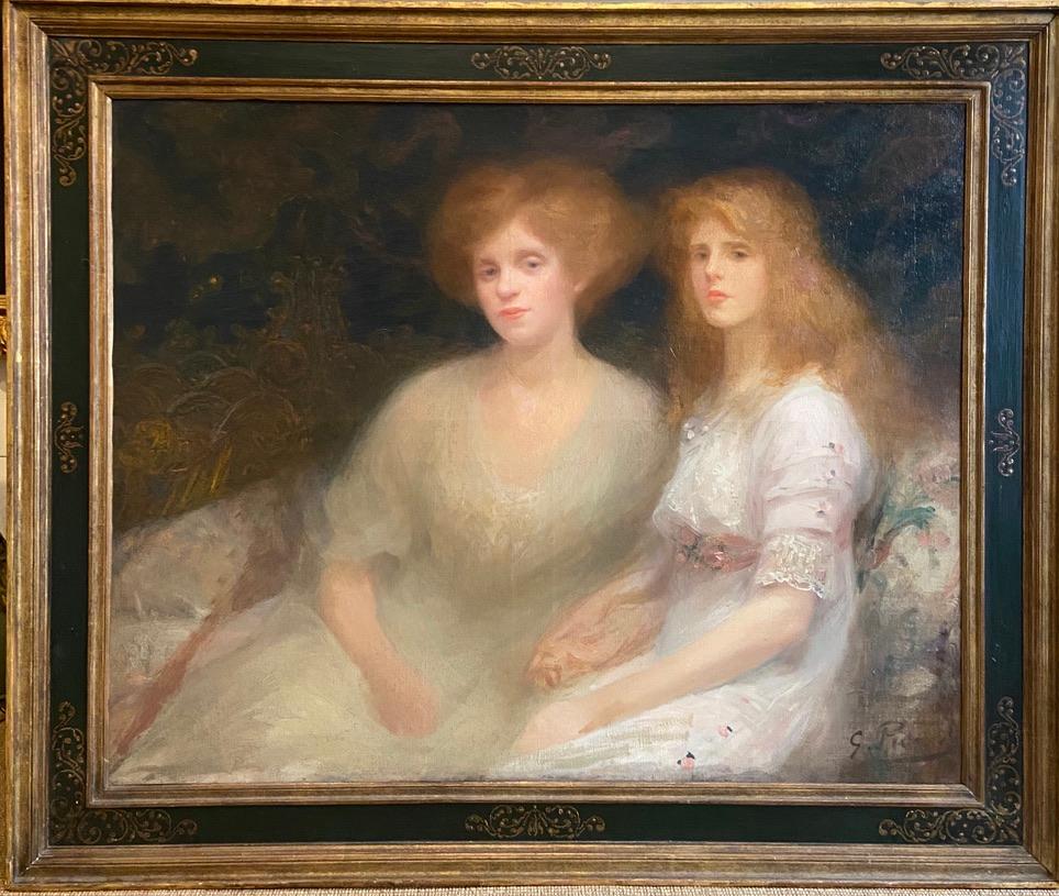 Portrait Painting de Georges Picard - Pintura al óleo del siglo XX Retrato impresionista de madre e hija