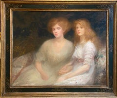 20th Century Oil Painting Impressionist Portrait of Mother and Daughter