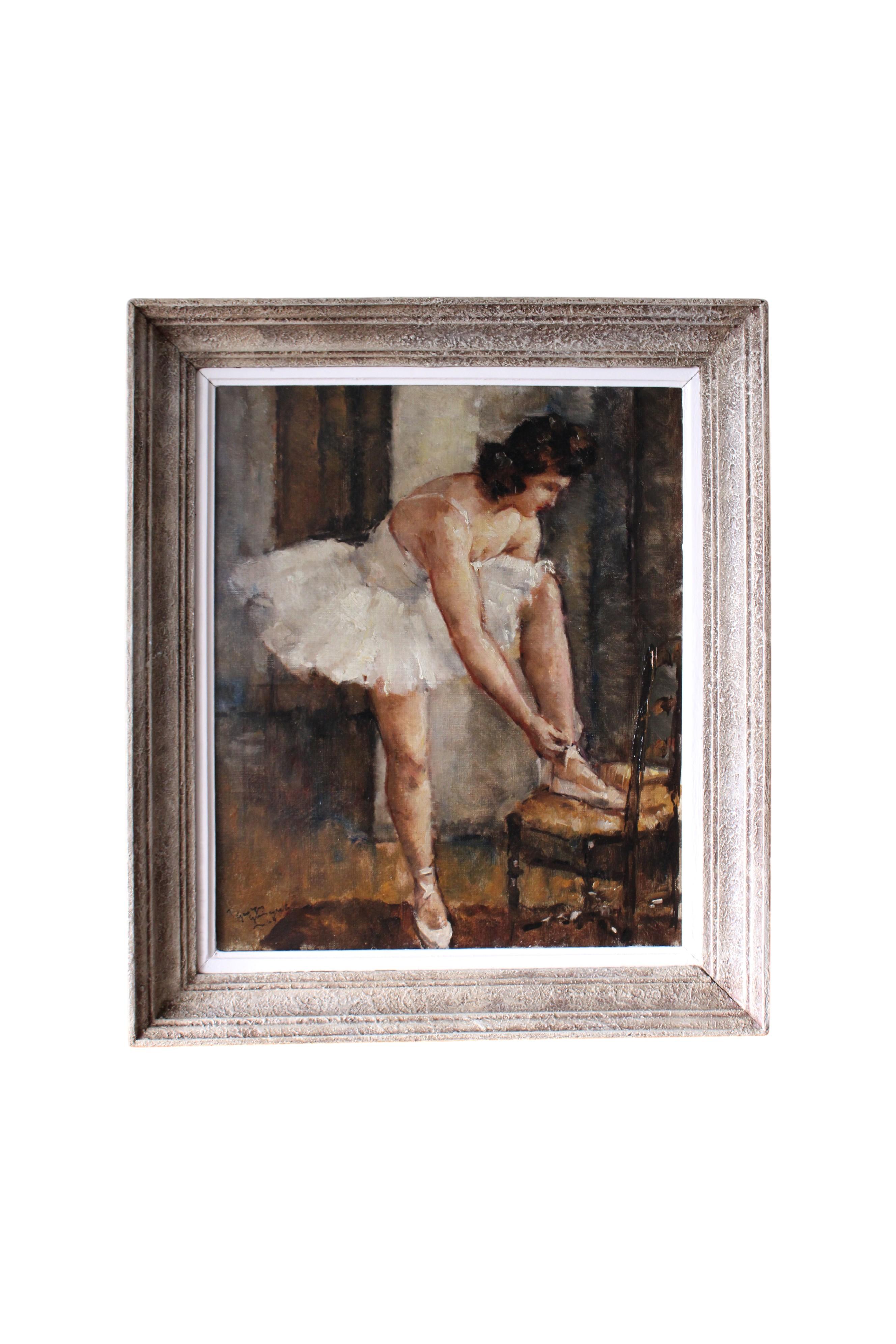 Antique impressionist portrait of a ballerina by Georges Guinegault