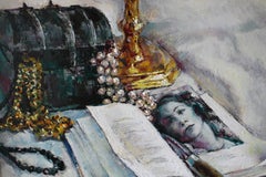 French vintage 1970's Interior Oil Painting, Still Life Painting