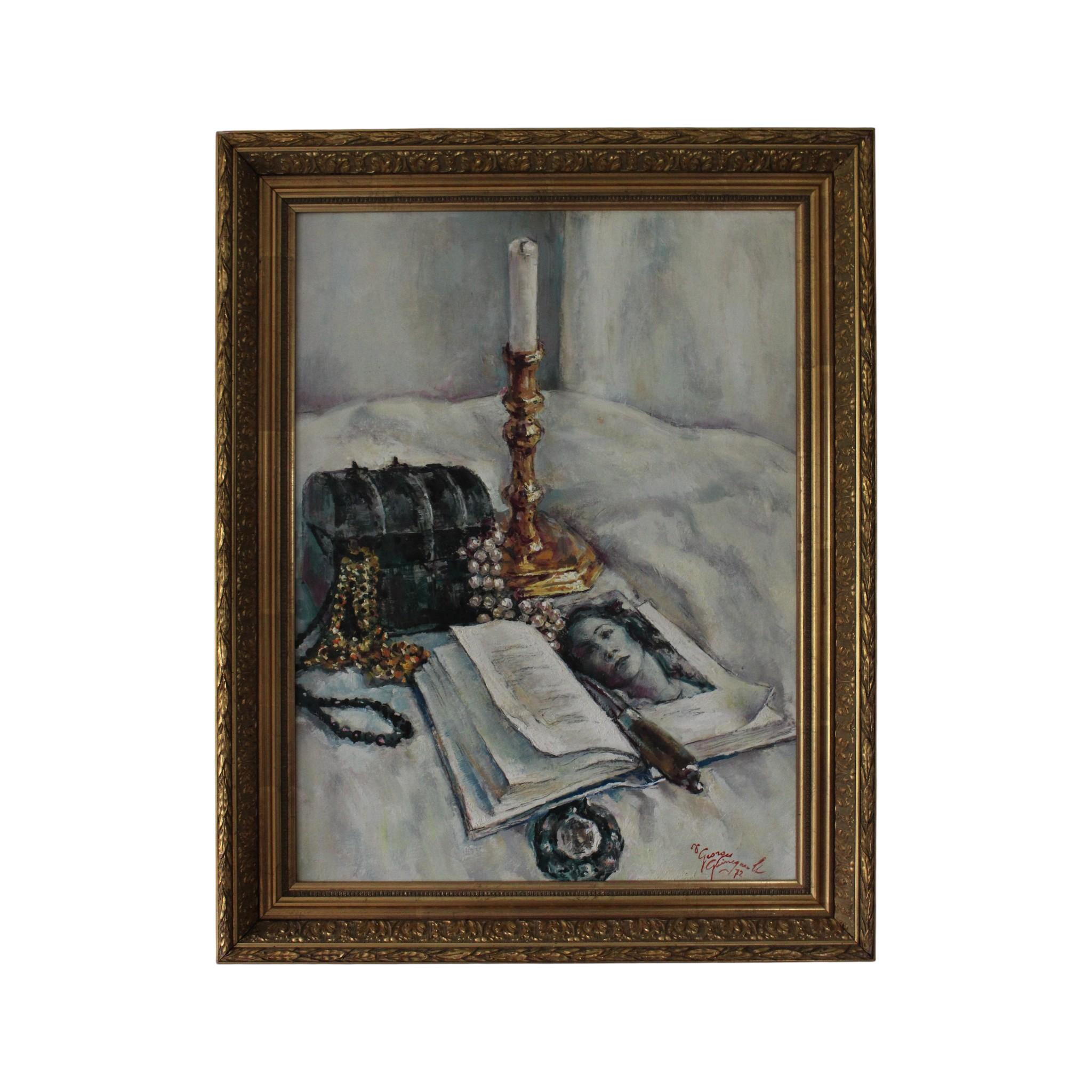French vintage 1970's Interior Oil Painting, Still Life Painting