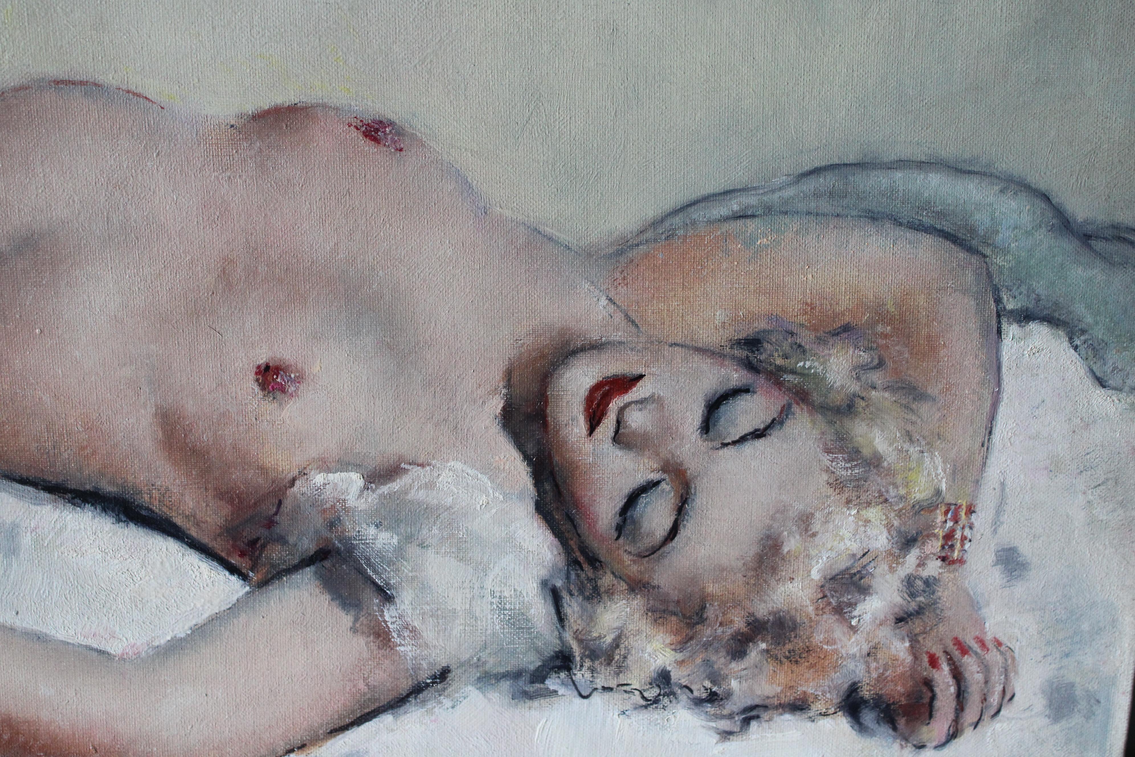 Gran desnudo femenino reclinado de mediados de siglo, obra del renombrado artista francés Georges Pierre Guinegault (1893 - 1952), famoso por sus desnudos.

Este fabuloso óleo sobre lienzo está firmado en la parte inferior hacia el centro.  El