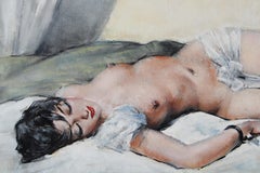 Quadro di nudo femminile di grandi dimensioni olio su tela dell'artista francese Georges Guinegault