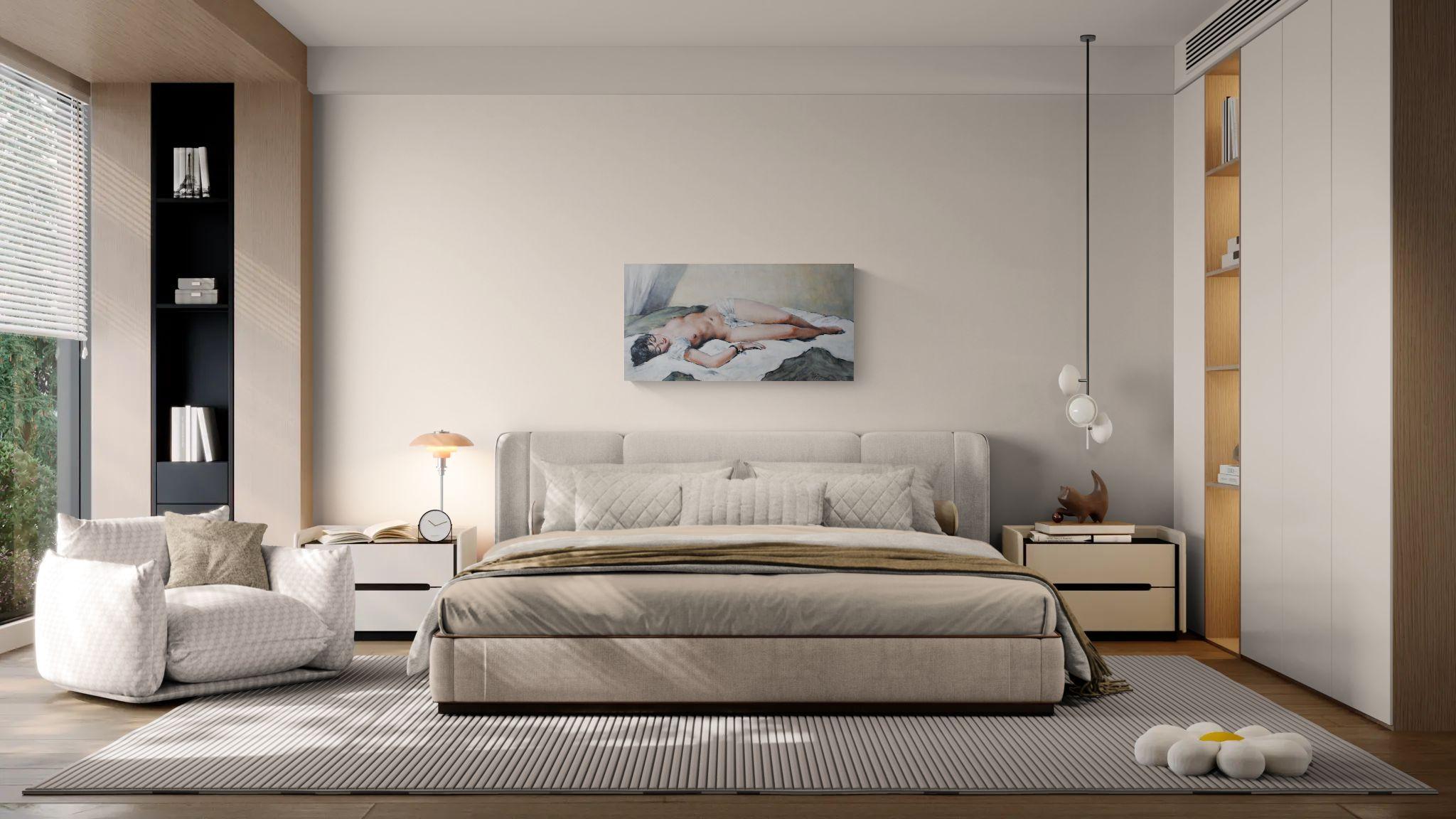 Akt Gemälde große weibliche Öl auf Leinwand von Französisch Künstler, Georges Guinegault (Post-Impressionismus), Painting, von Georges-Pierre Guinegault