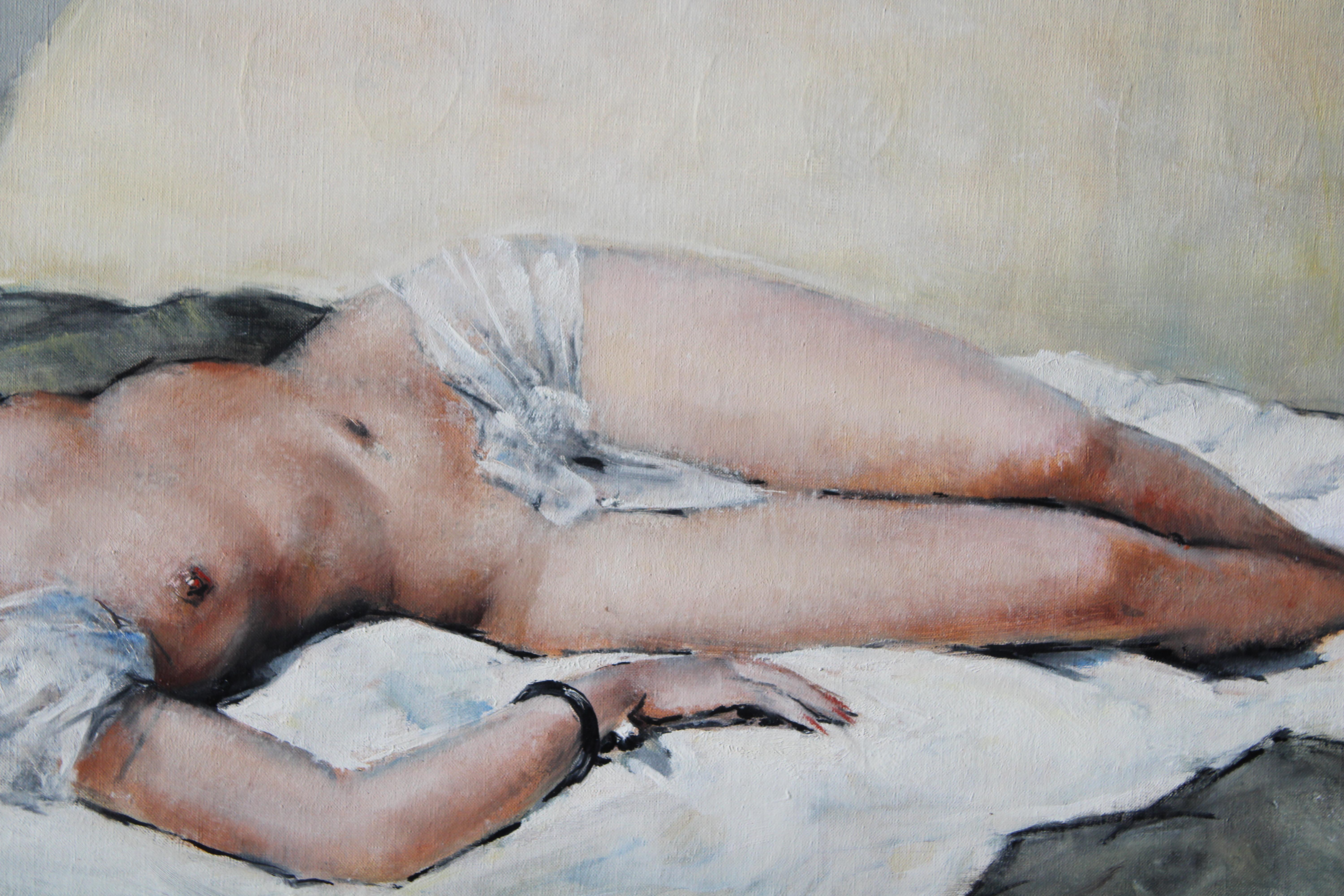 Akt Gemälde große weibliche Öl auf Leinwand von Französisch Künstler, Georges Guinegault im Angebot 2