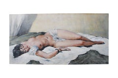 Nude painting large female oil on canvas by French artist, Georges Guinegault