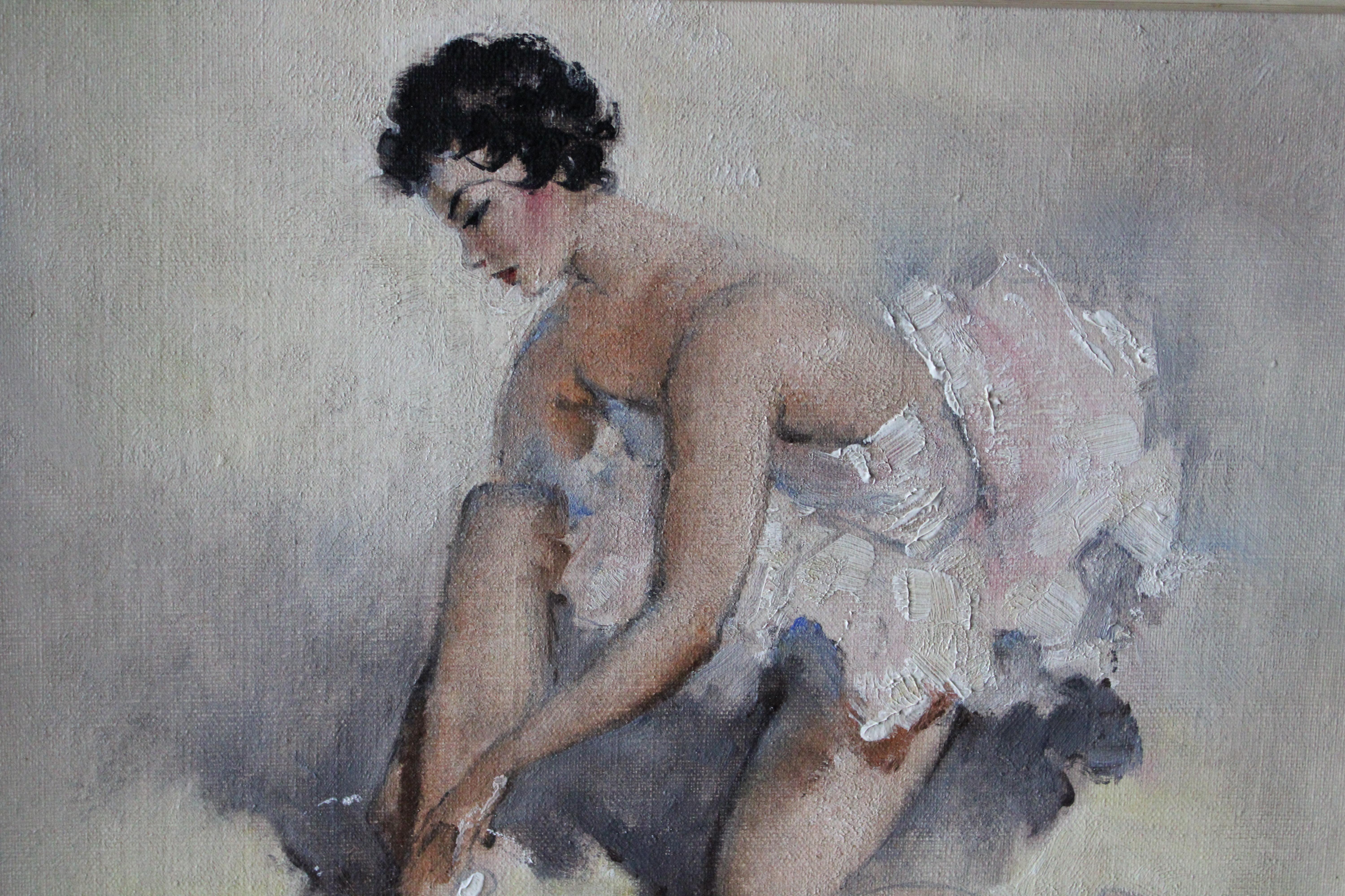 Post-impressionistisches Porträt einer Ballerina, Öl auf Leinwand, Mitte des Jahrhunderts – Painting von Georges-Pierre Guinegault