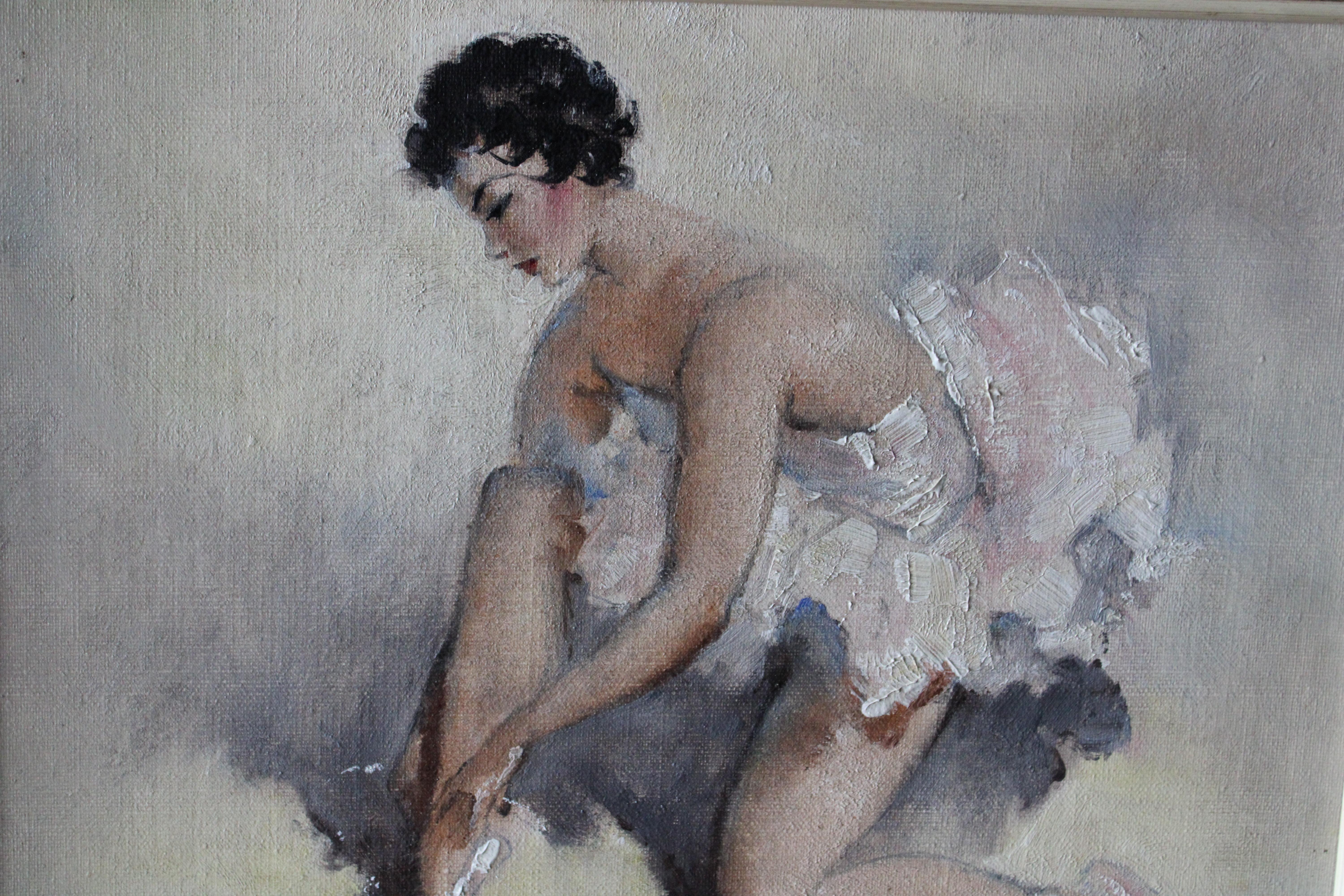 Post-impressionistisches Porträt einer Ballerina, Öl auf Leinwand, Mitte des Jahrhunderts (Post-Impressionismus), Painting, von Georges-Pierre Guinegault