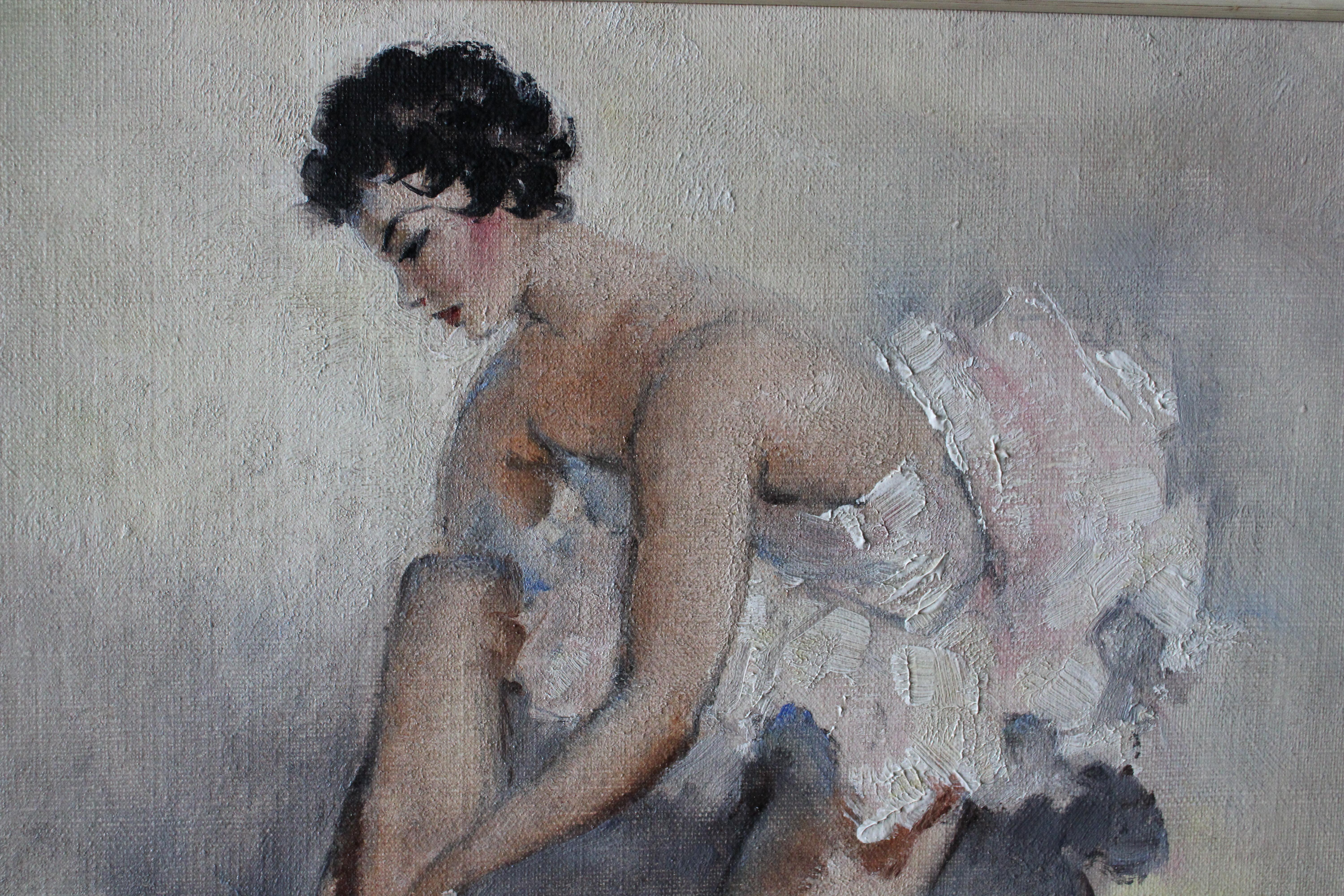 Schönes Porträt einer Ballerina, Mitte des Jahrhunderts Kunst signiert 