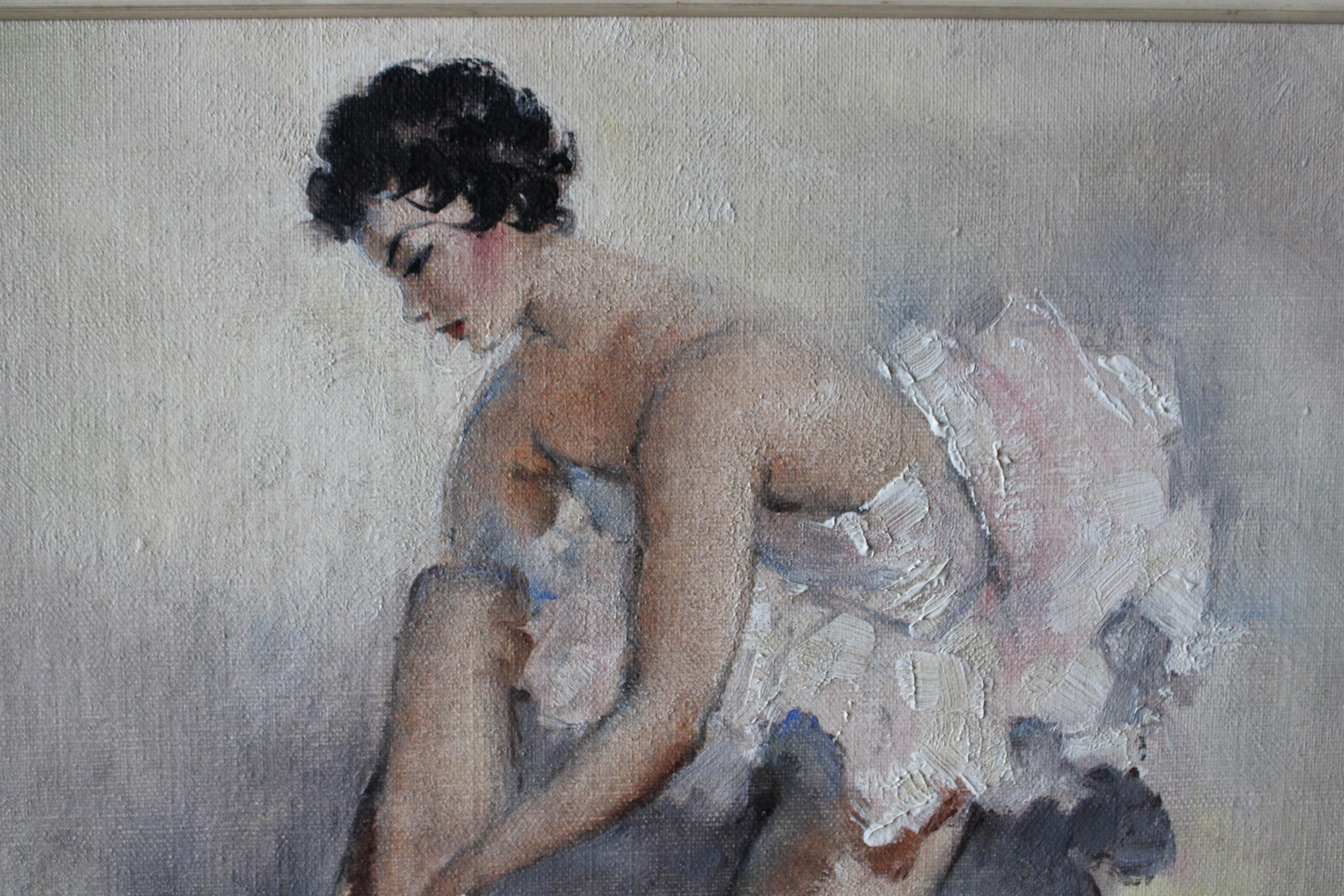 Post-impressionistisches Porträt einer Ballerina, Öl auf Leinwand, Mitte des Jahrhunderts im Angebot 1