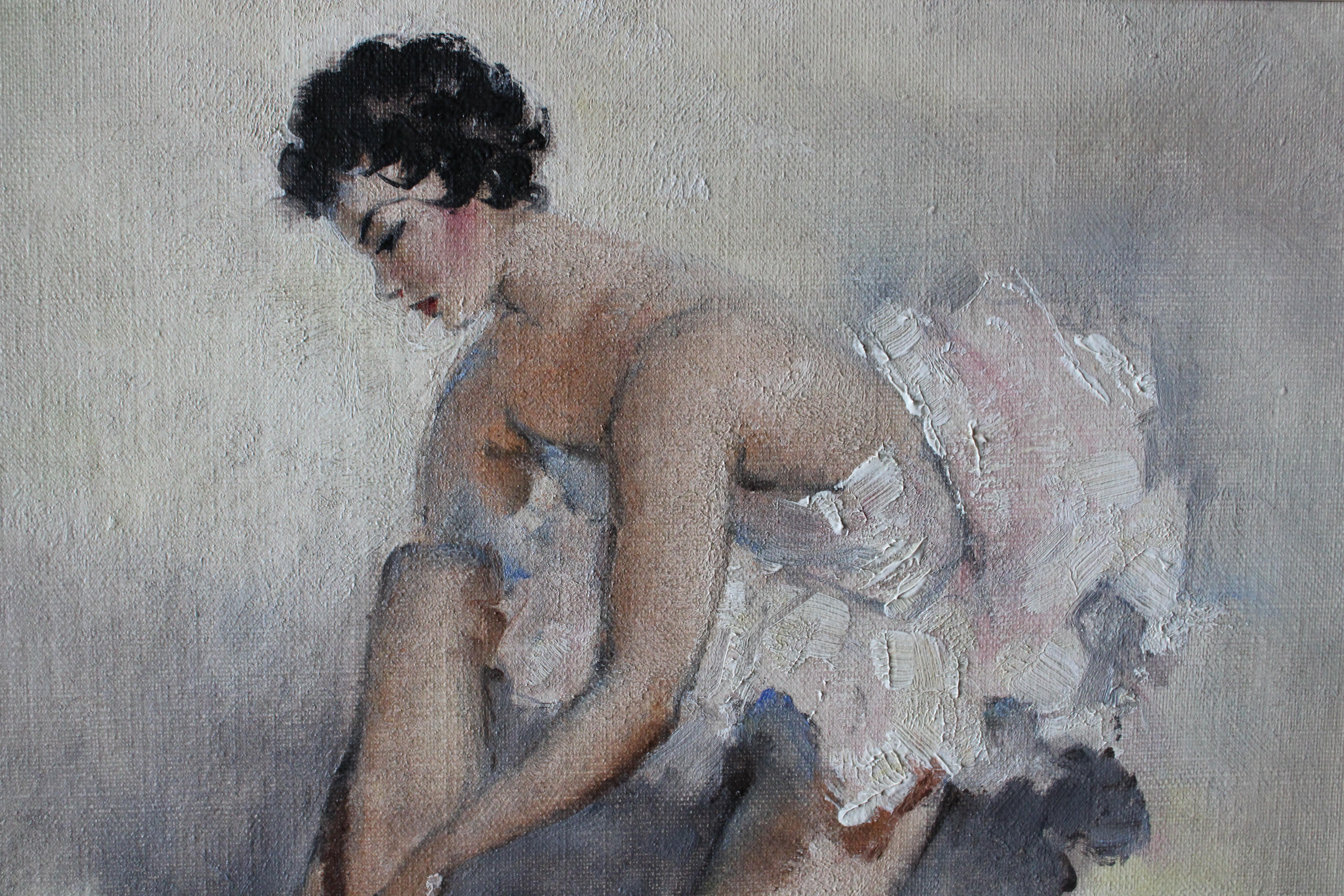 Post-impressionistisches Porträt einer Ballerina, Öl auf Leinwand, Mitte des Jahrhunderts im Angebot 2