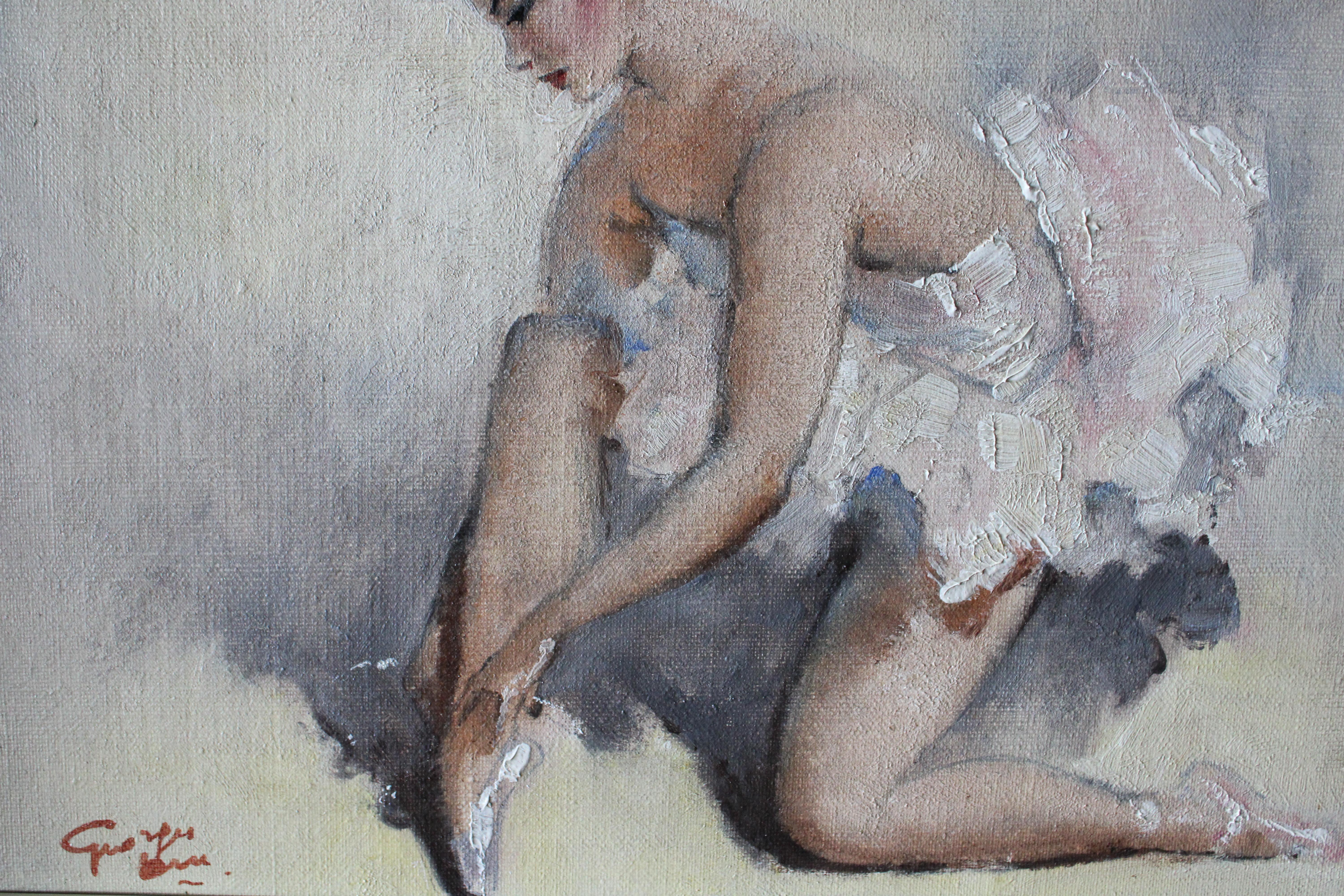 Post-impressionistisches Porträt einer Ballerina, Öl auf Leinwand, Mitte des Jahrhunderts im Angebot 3