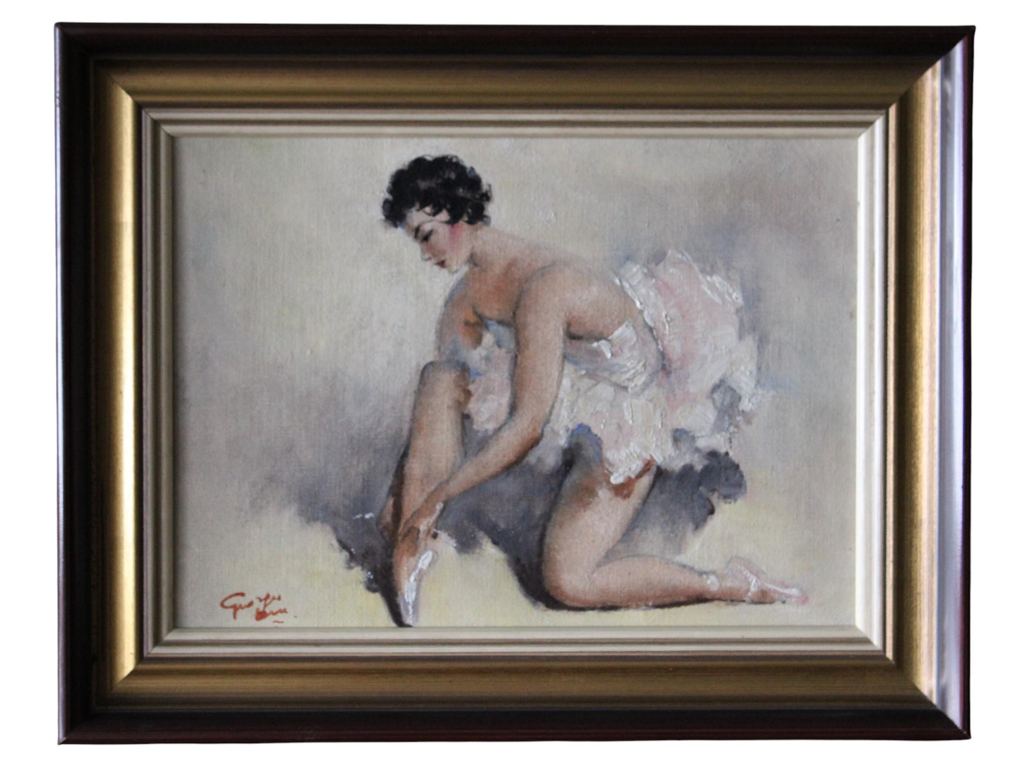 Post-impressionist portrait of a ballerina, mid-century oil on canvas