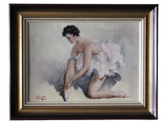 Ritratto post-impressionista di una ballerina, olio su tela della metà del secolo scorso