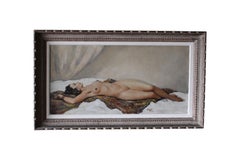 Dipinto a olio di nudo d'epoca dell'artista francese Georges-Pierre Guinegault