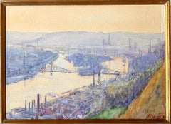 Pair of French Impressionist Paintings, The City of Rouen and the River Barges