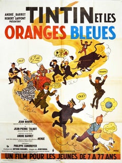 Original Retro Movie Poster Tintin And The Blue Oranges Herge Cinema Film