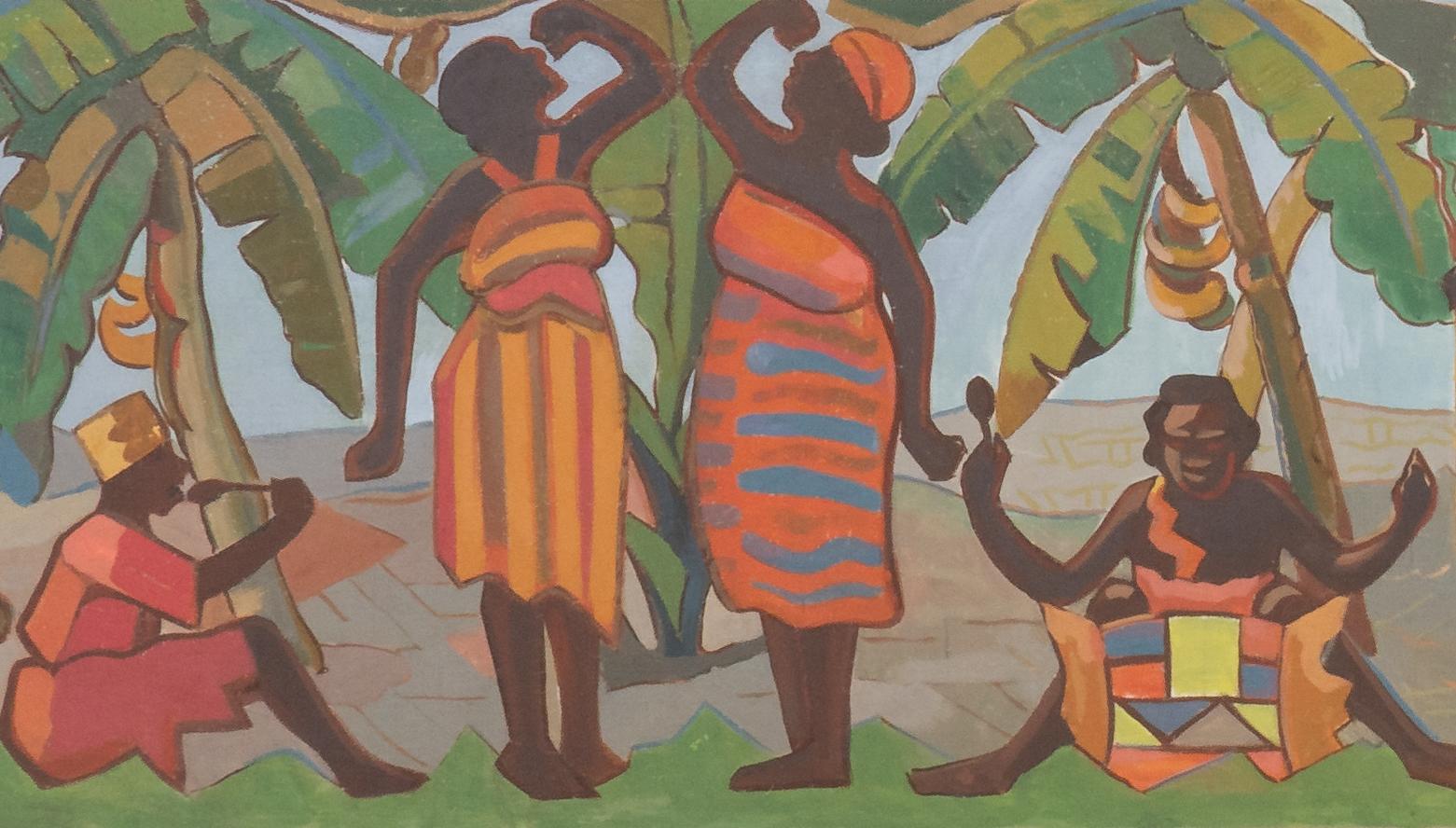 Escenas de la vida malgache - Figurative Painting Marrón de Georges Razanamaniraka