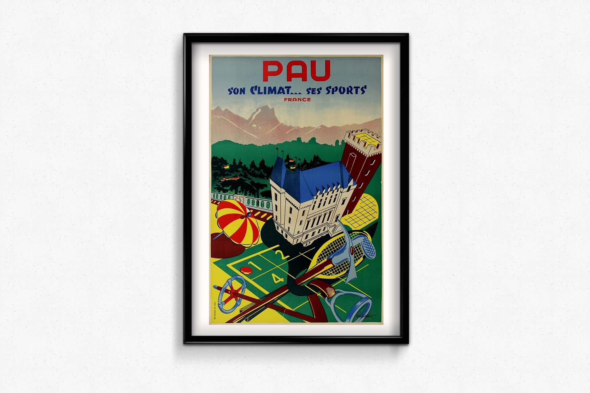 Circa 1935 original travel poster by Georges Reben - Pau - Pyrénées For Sale 1