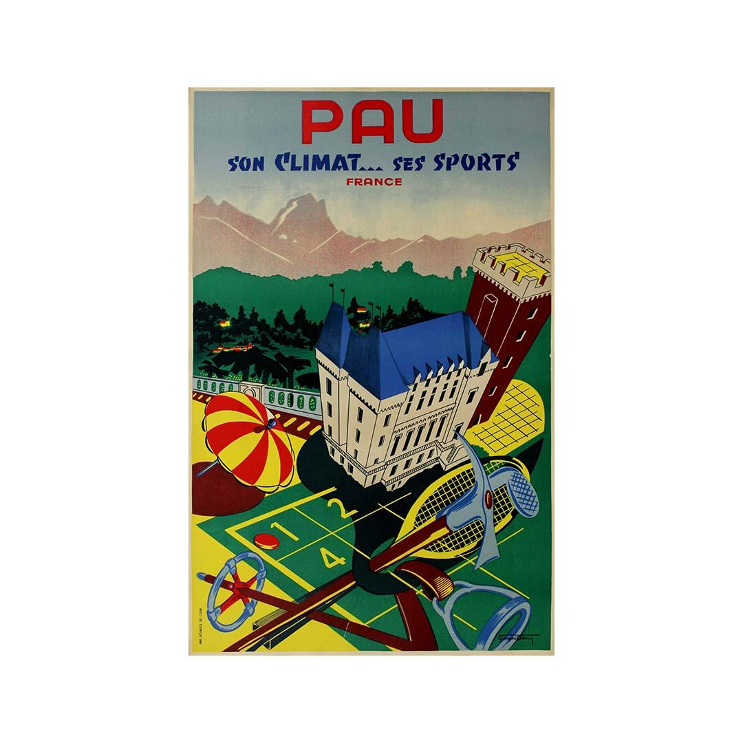 Circa 1935 original travel poster by Georges Reben - Pau - Pyrénées For Sale 2