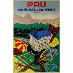 Circa 1935 affiche de voyage originale de Georges Reben - Pau - Pyrénées