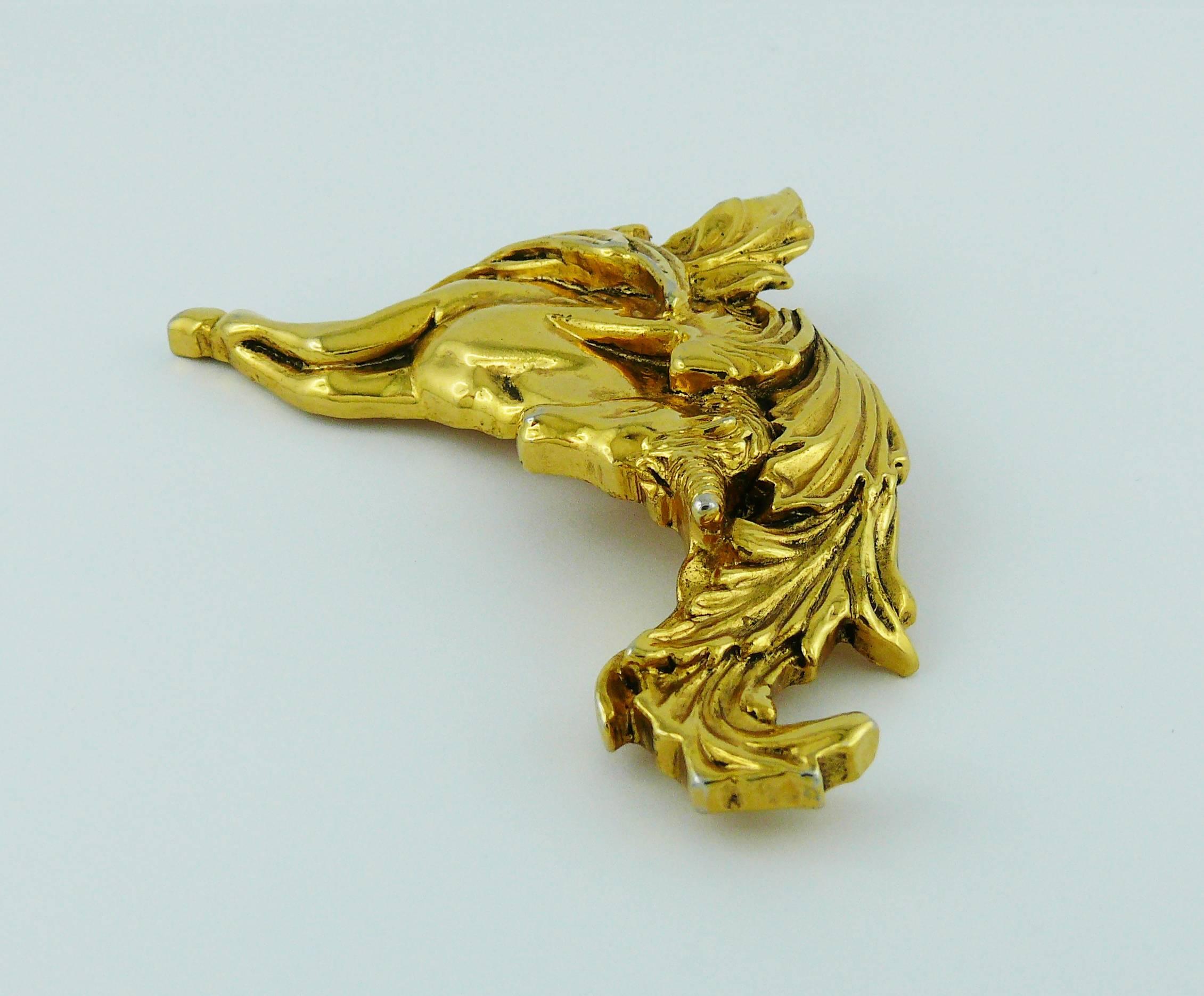 Georges Rech Paris Vintage Gold Toned Large Unicorn Brooch In Good Condition In Nice, FR