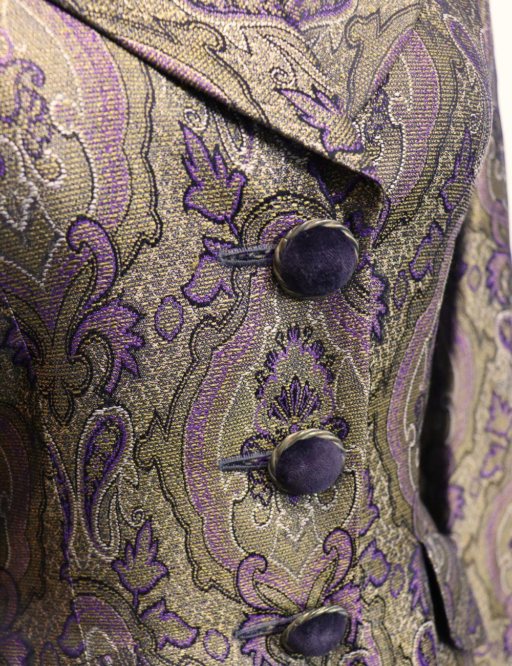 Georges Rech Vintage Victorian Style Cotton Blend Blazer, Features long sleeves, peplum style, velvet collar, and bejeweled velvet buttons.

Material: 75% Cotton, 25% Polyamide
Size: EU 36
Bust: 80cm
Waist: 62cm
Hip: 88cm 
Condition: Good