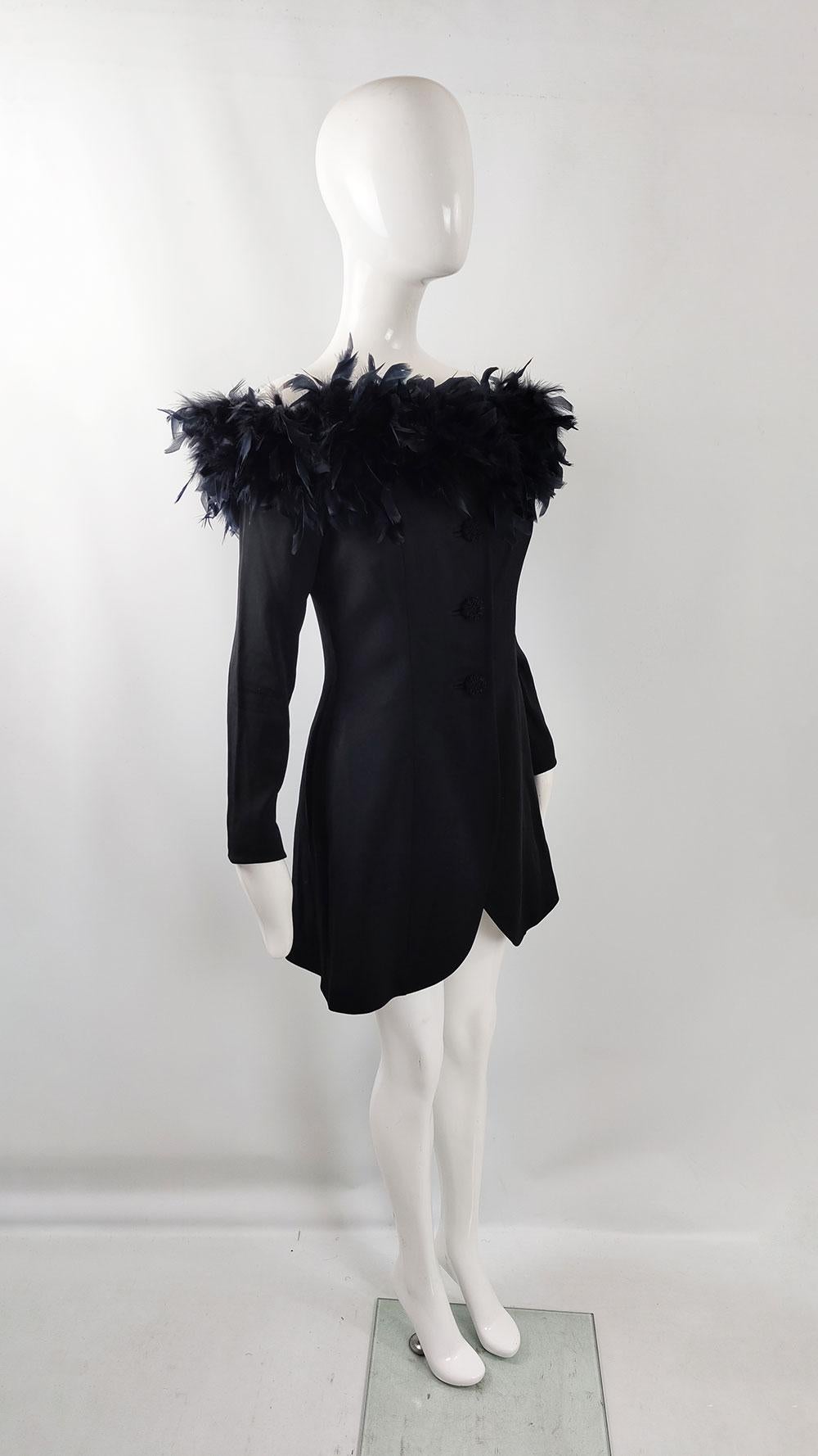 Georges Rech Vintage Womens Longline Blazer Built in Corset Feather Trim Jacket 1