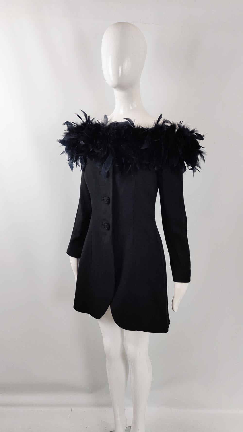 Georges Rech Vintage Womens Longline Blazer Built in Corset Feather Trim Jacket 3