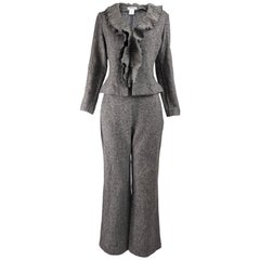 Georges Rech Womens Vintage Ruffled Wool Flared Pant Suit