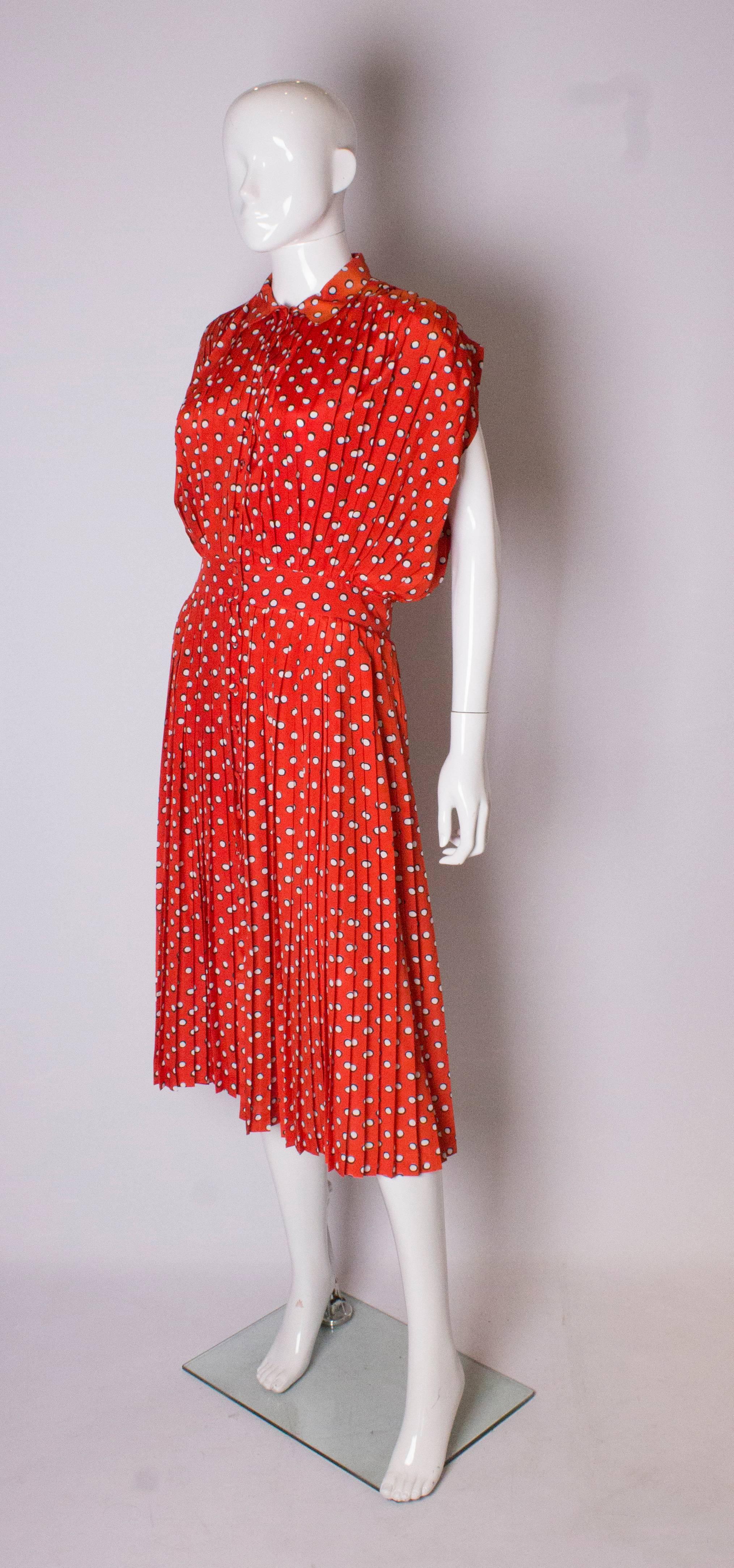 Red Georges Rechs Spotty Pleated Dress 1970s