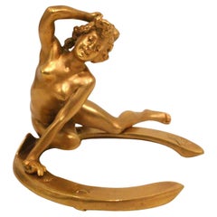 Georges Récipon, "Lucky", Gilt Patina Bronze Sculpture / Desk Paperweight