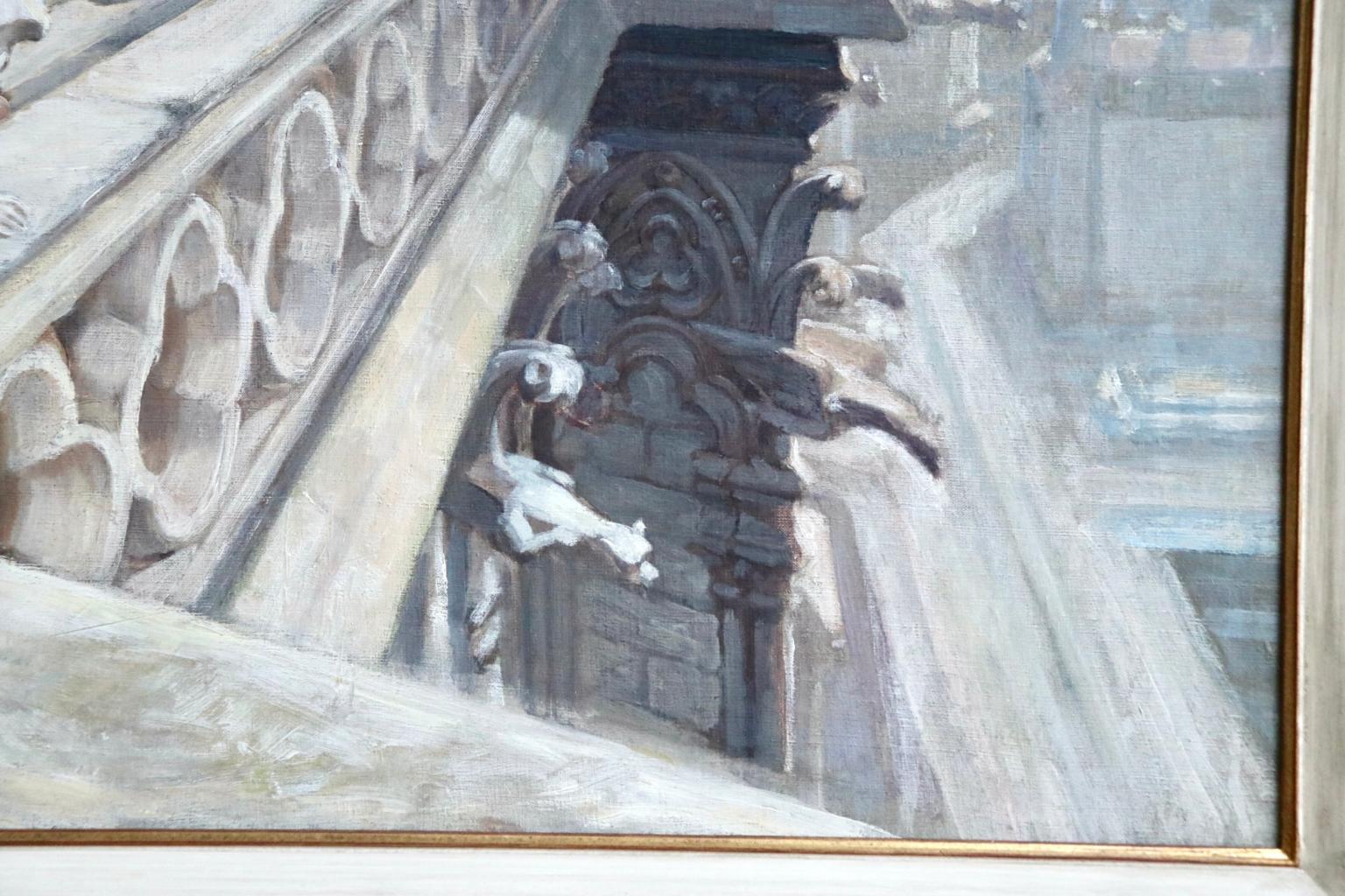 The Rooftops of Notre Dame - Ölgemälde, Figuren in Stadtlandschaft von G Redon, 19. Jahrhundert – Painting von Georges Redon