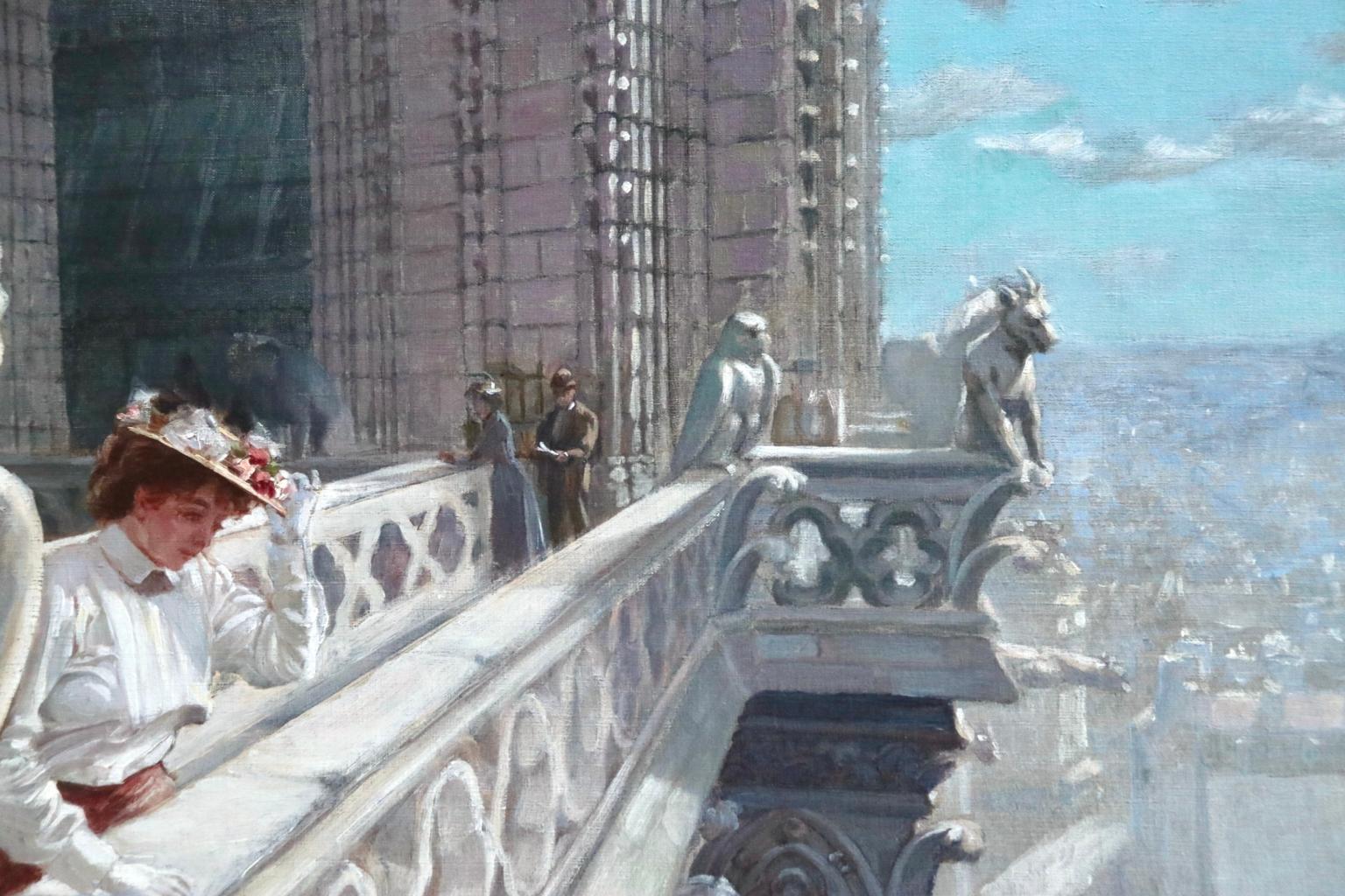 The Rooftops of Notre Dame - Ölgemälde, Figuren in Stadtlandschaft von G Redon, 19. Jahrhundert 1