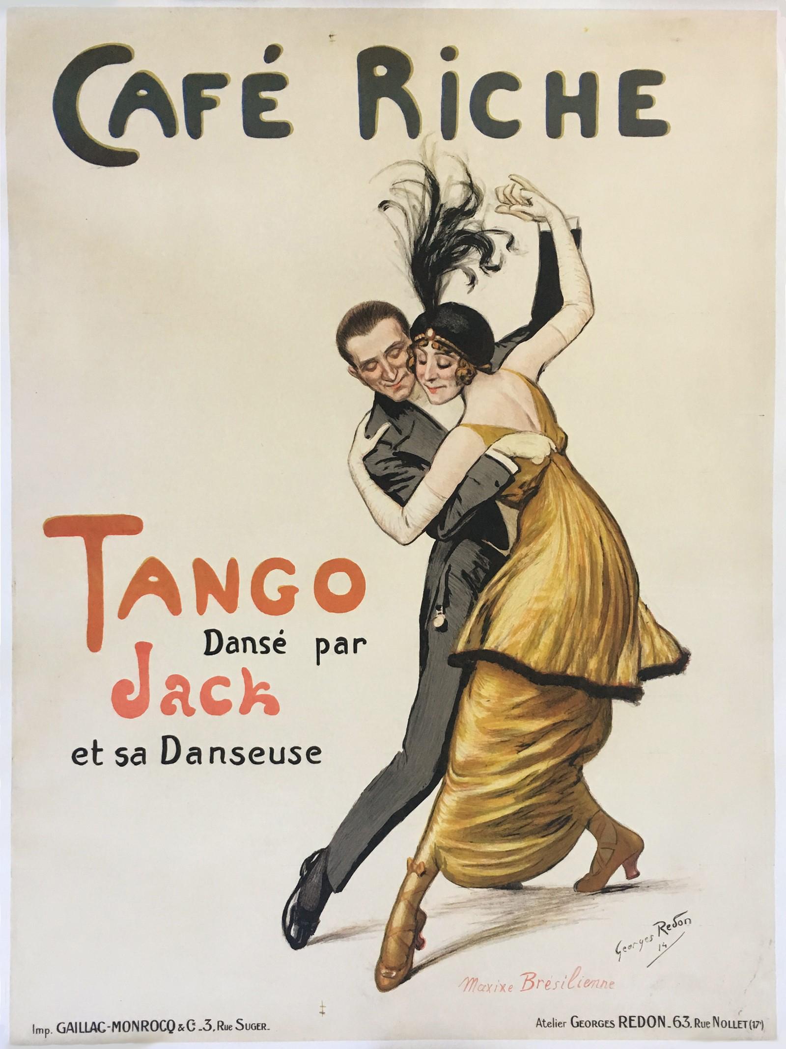 "Café Riche - Tango danse par Jack" Tango original vintage poster 1914 