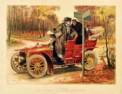 Original Antike Poster Le Tourisme Automobile Road Trip Reise Classic Auto Kunst