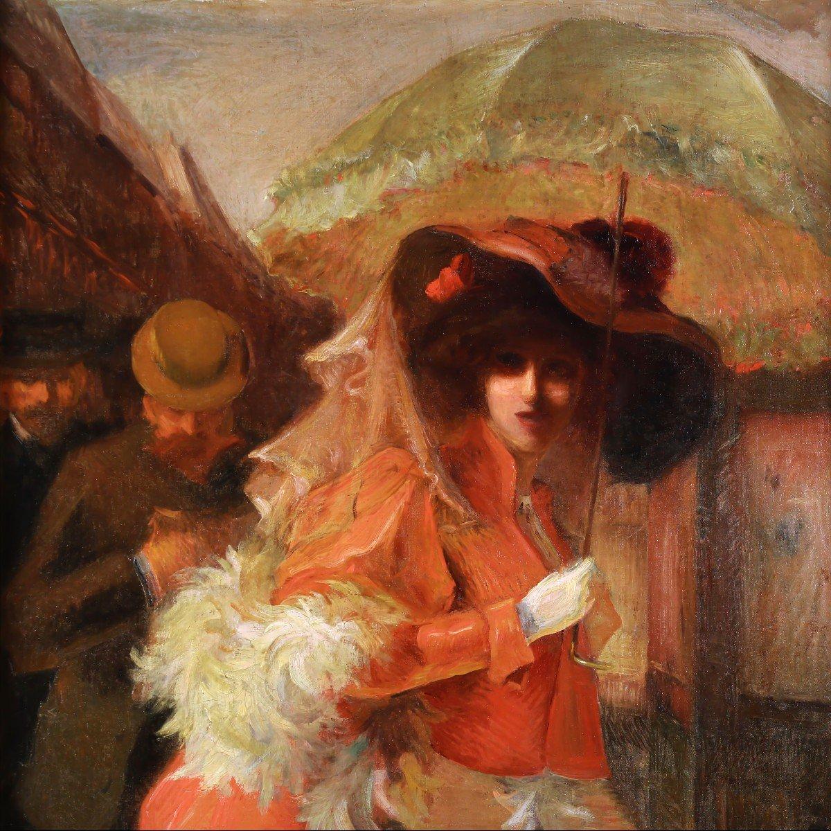 Gran cuadro al óleo sobre lienzo Belle Epoque Art Nouveau - Painting de Georges Redon (1869-1943)