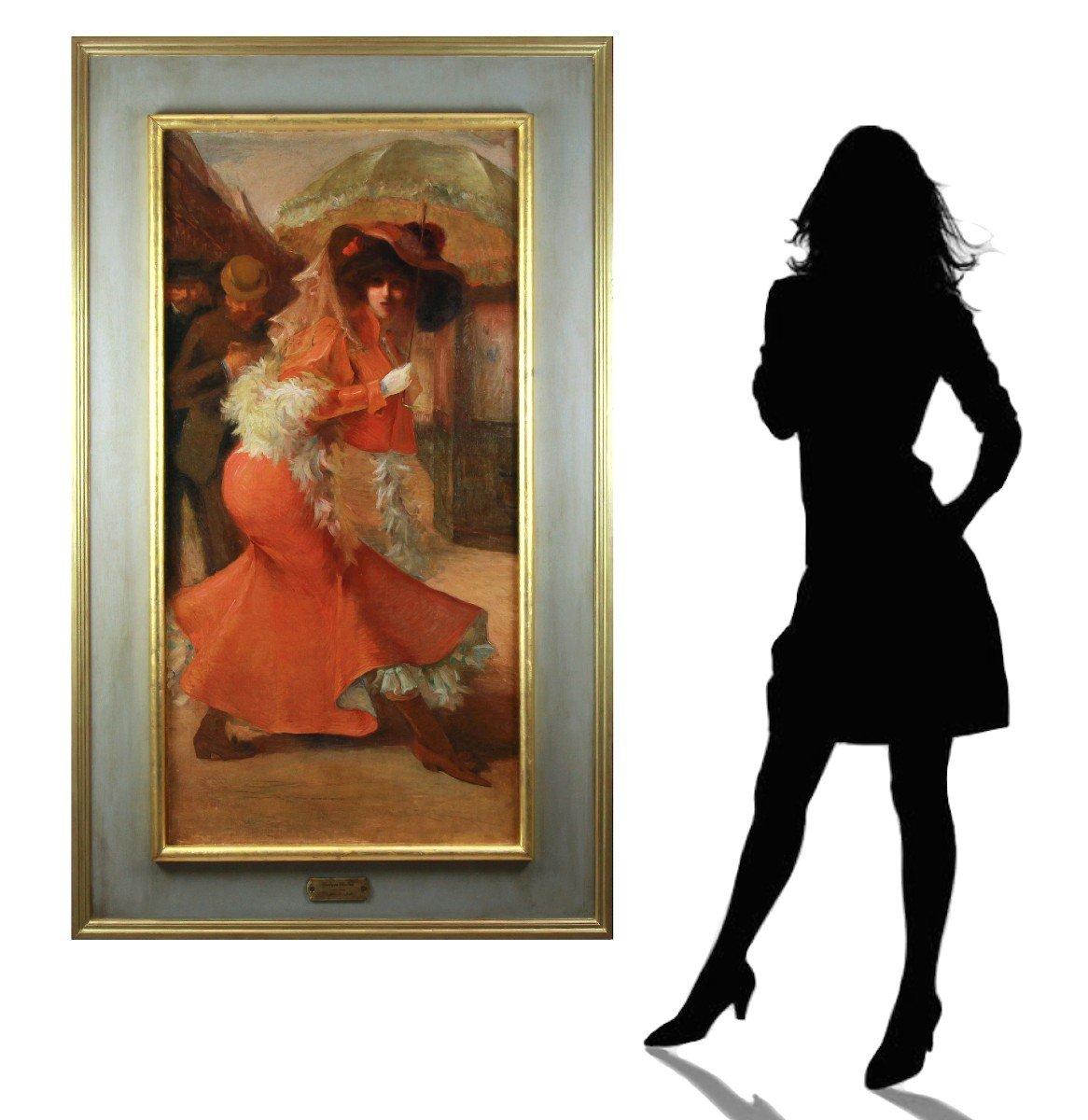 Large Oil Painting On Canvas Belle Epoque Art Nouveau For Sale 2