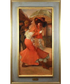 Antique Large Oil Painting On Canvas Belle Epoque Art Nouveau